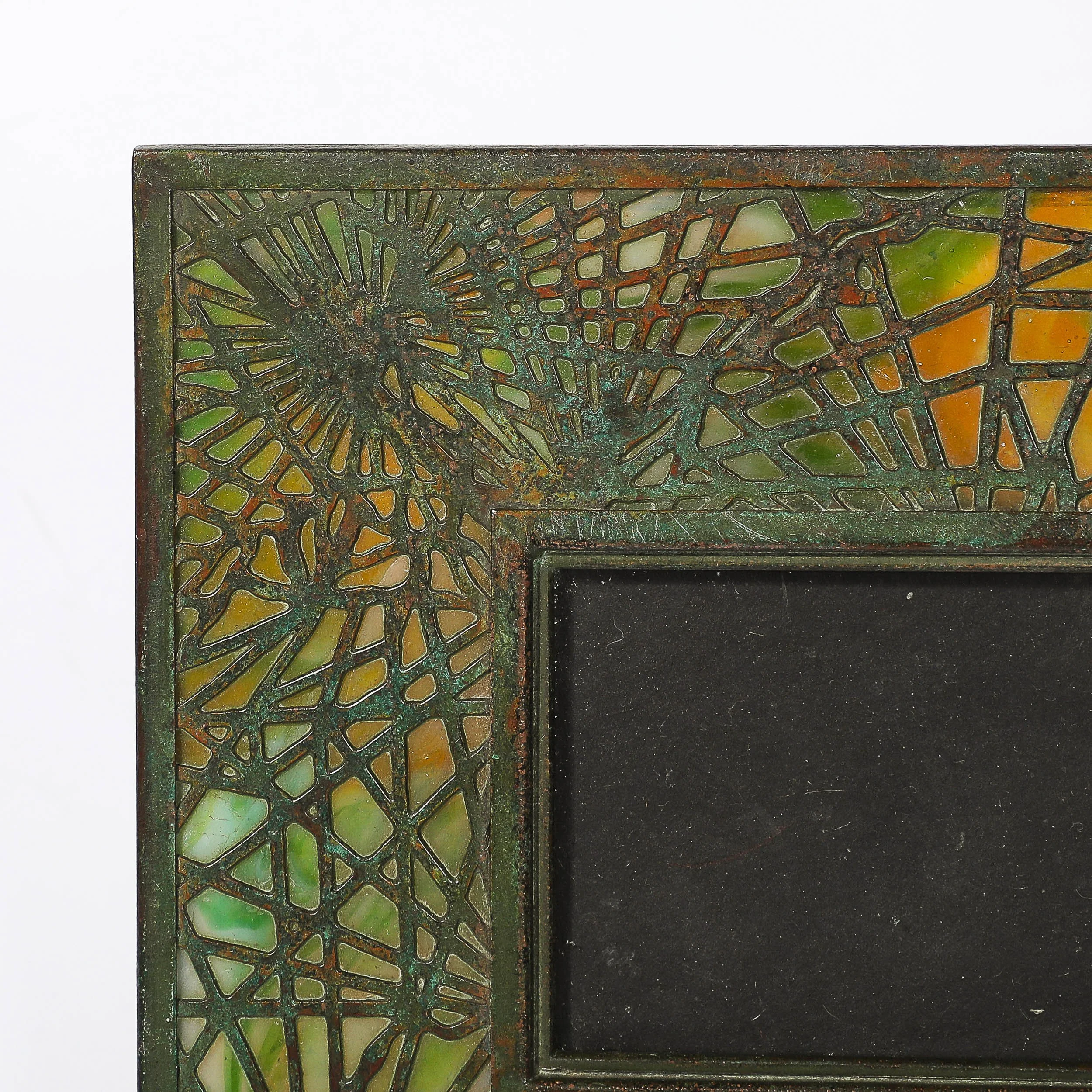 Tiffany Studios Bronze & Favrile Slag Glass Pine Needle Pattern Picture Frame — image 5