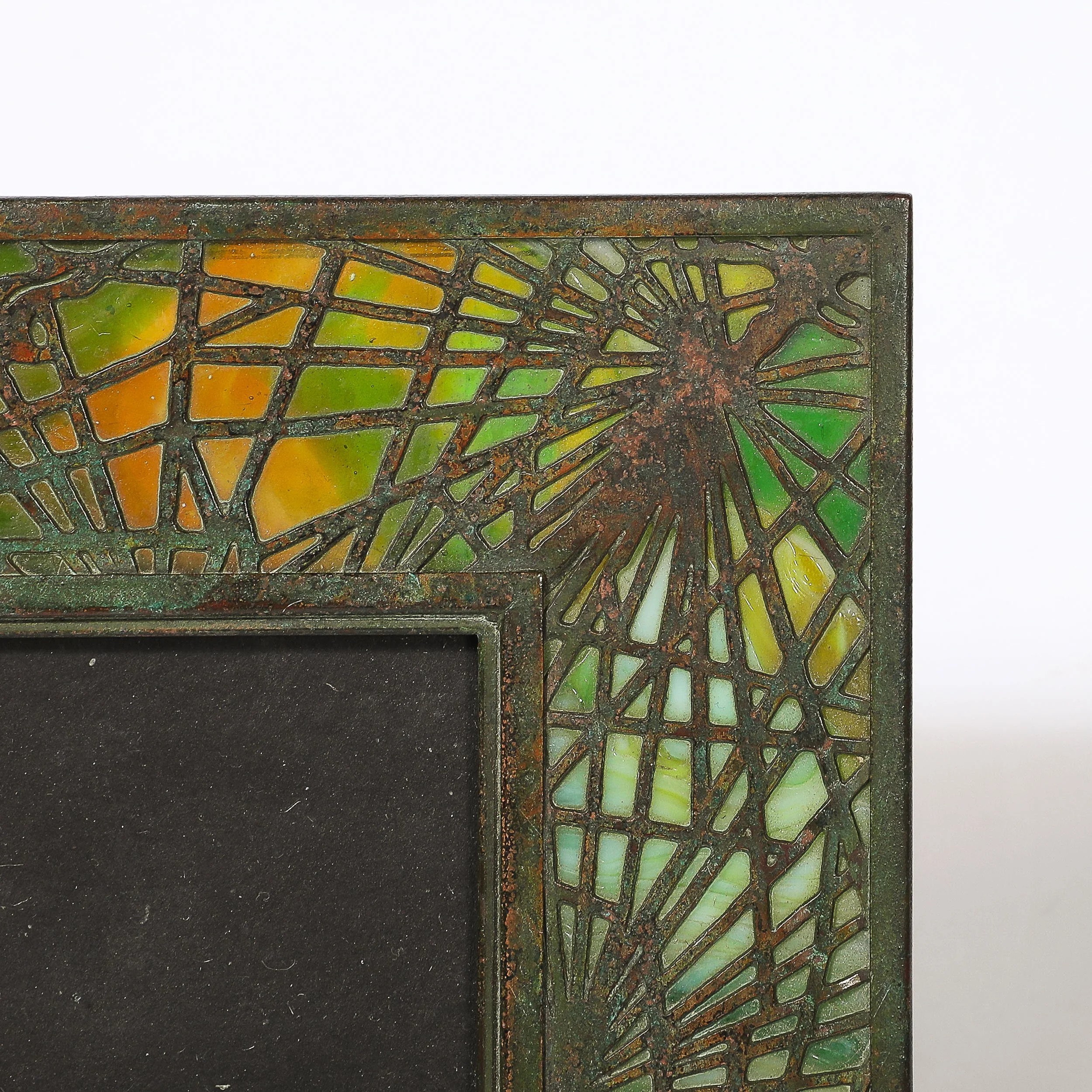 Tiffany Studios Bronze & Favrile Slag Glass Pine Needle Pattern Picture Frame — image 6
