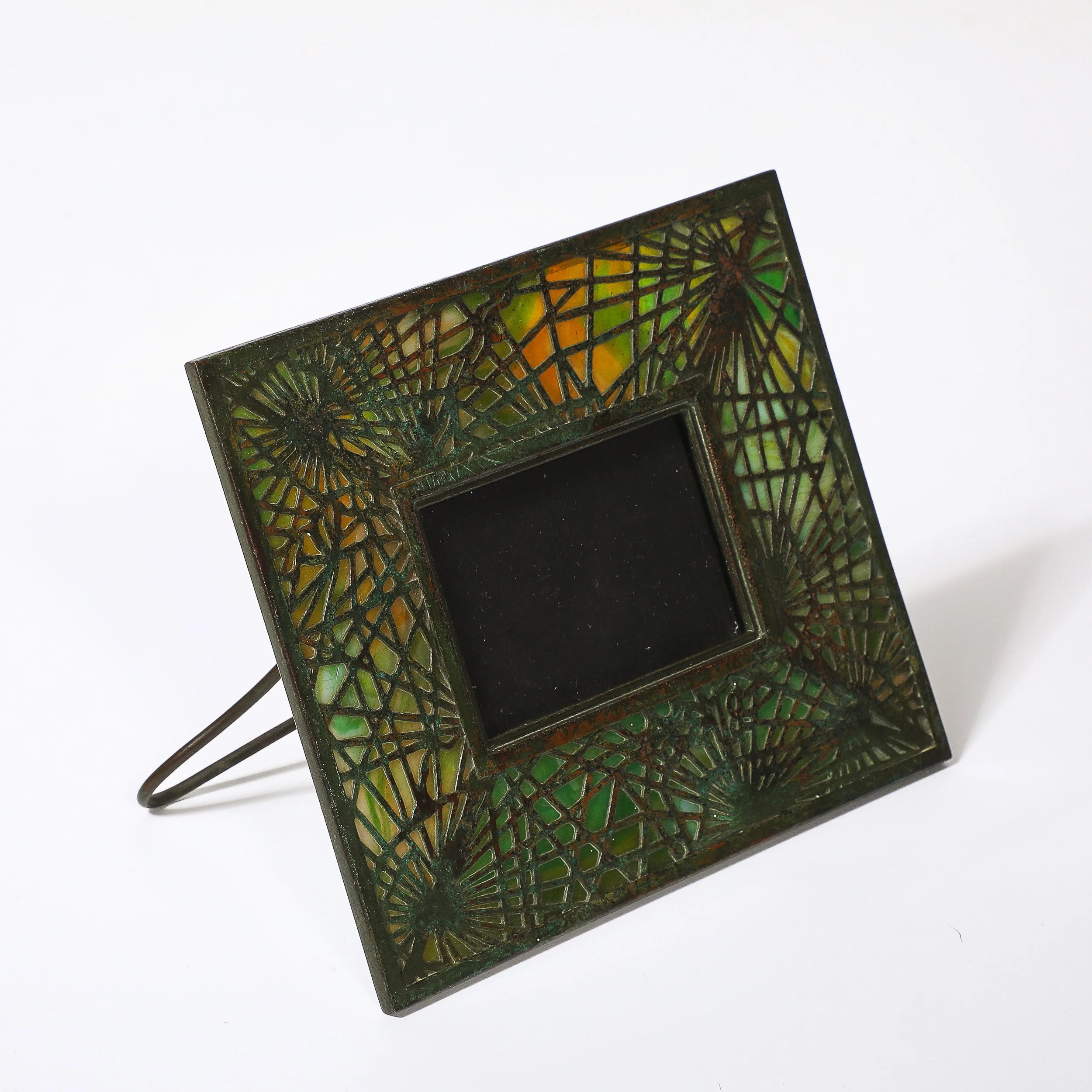 Tiffany Studios Bronze & Favrile Slag Glass Pine Needle Pattern Picture Frame — image 12