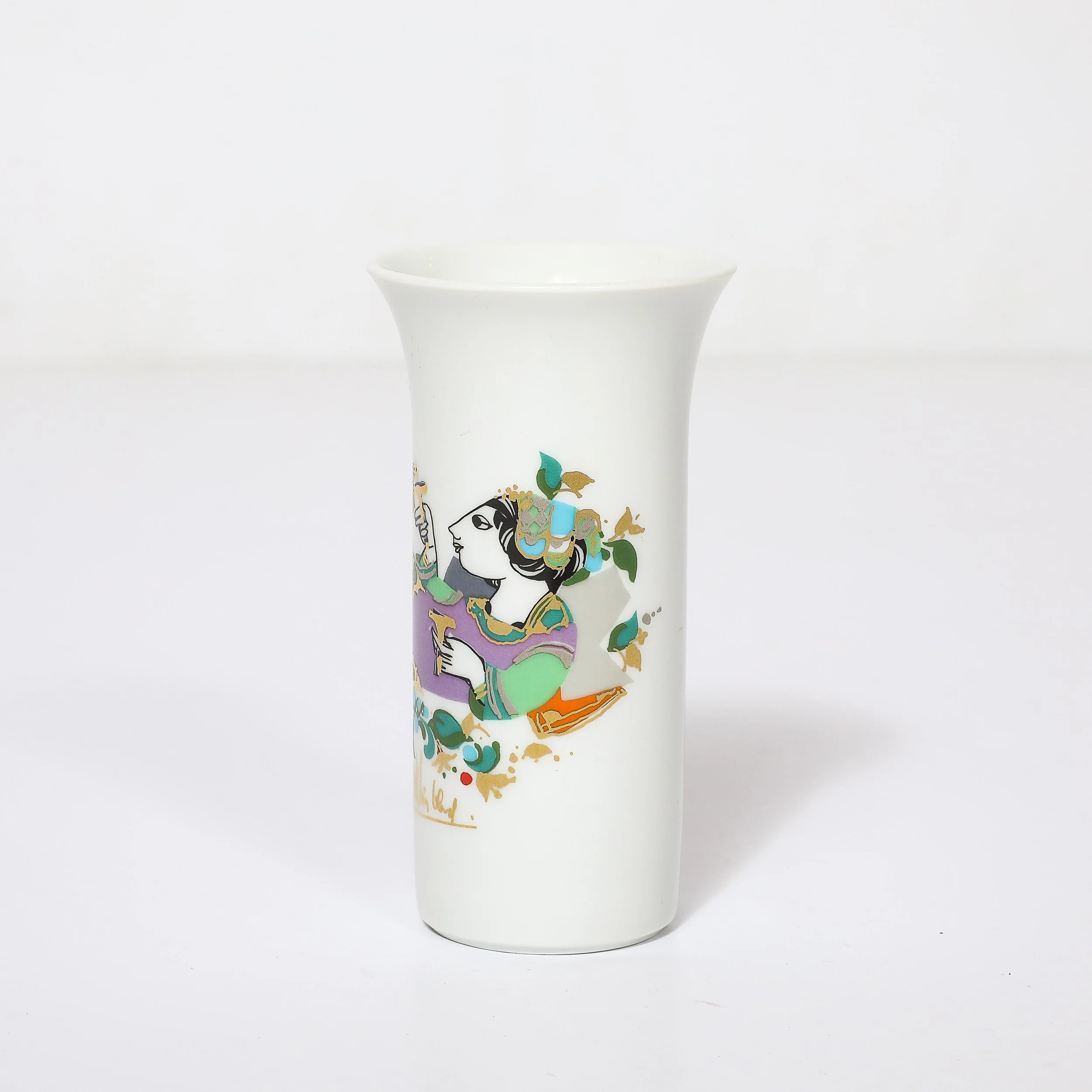 Mid-Century Porcelain Vase w/ 24kt Gold Overlay by Bjorn Wiinblad for Rosenthal — image 7