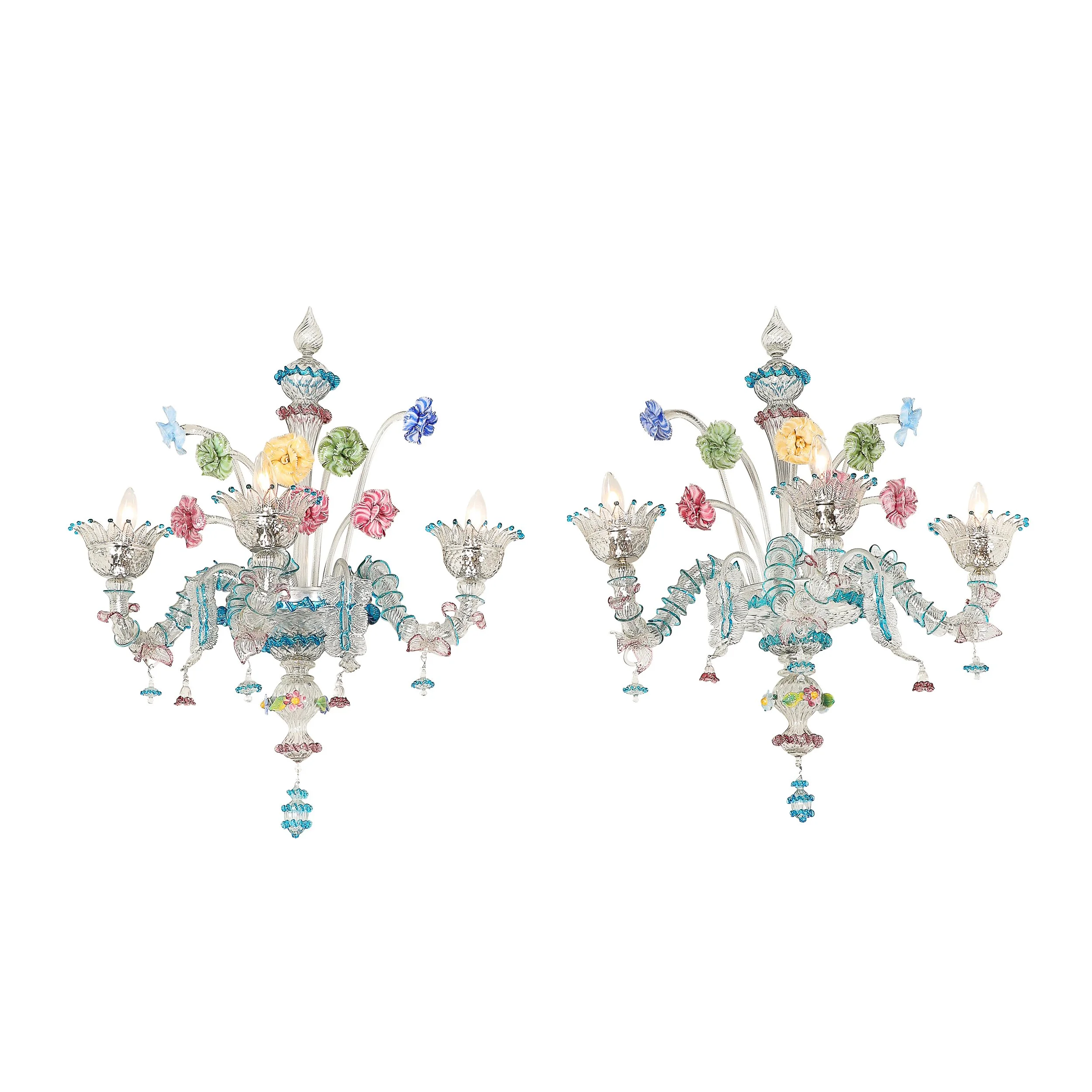 Pair of Mid-Century Hand-Blown Murano 3-Arm Classical Wall Sconces — image 1
