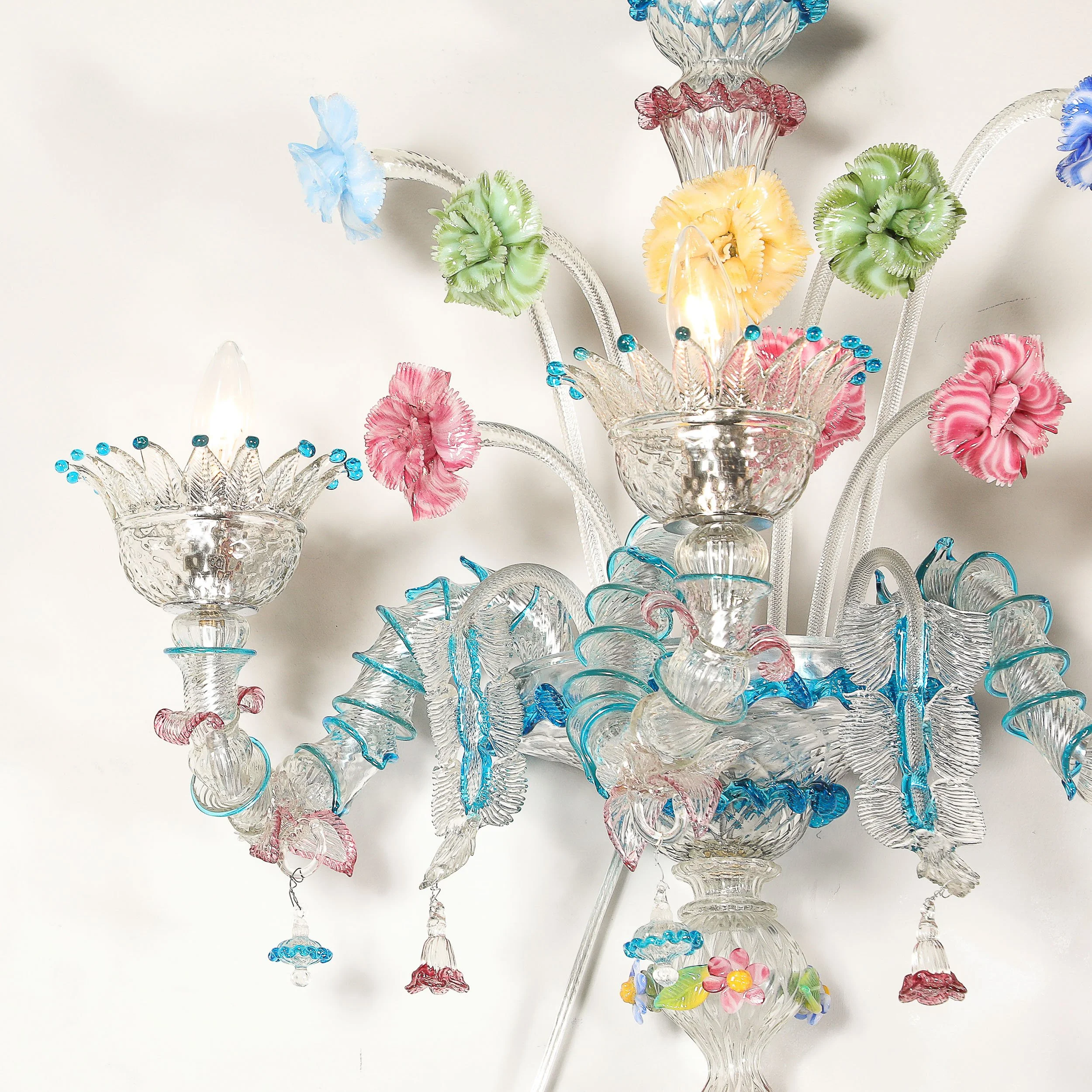 Pair of Mid-Century Hand-Blown Murano 3-Arm Classical Wall Sconces — image 2