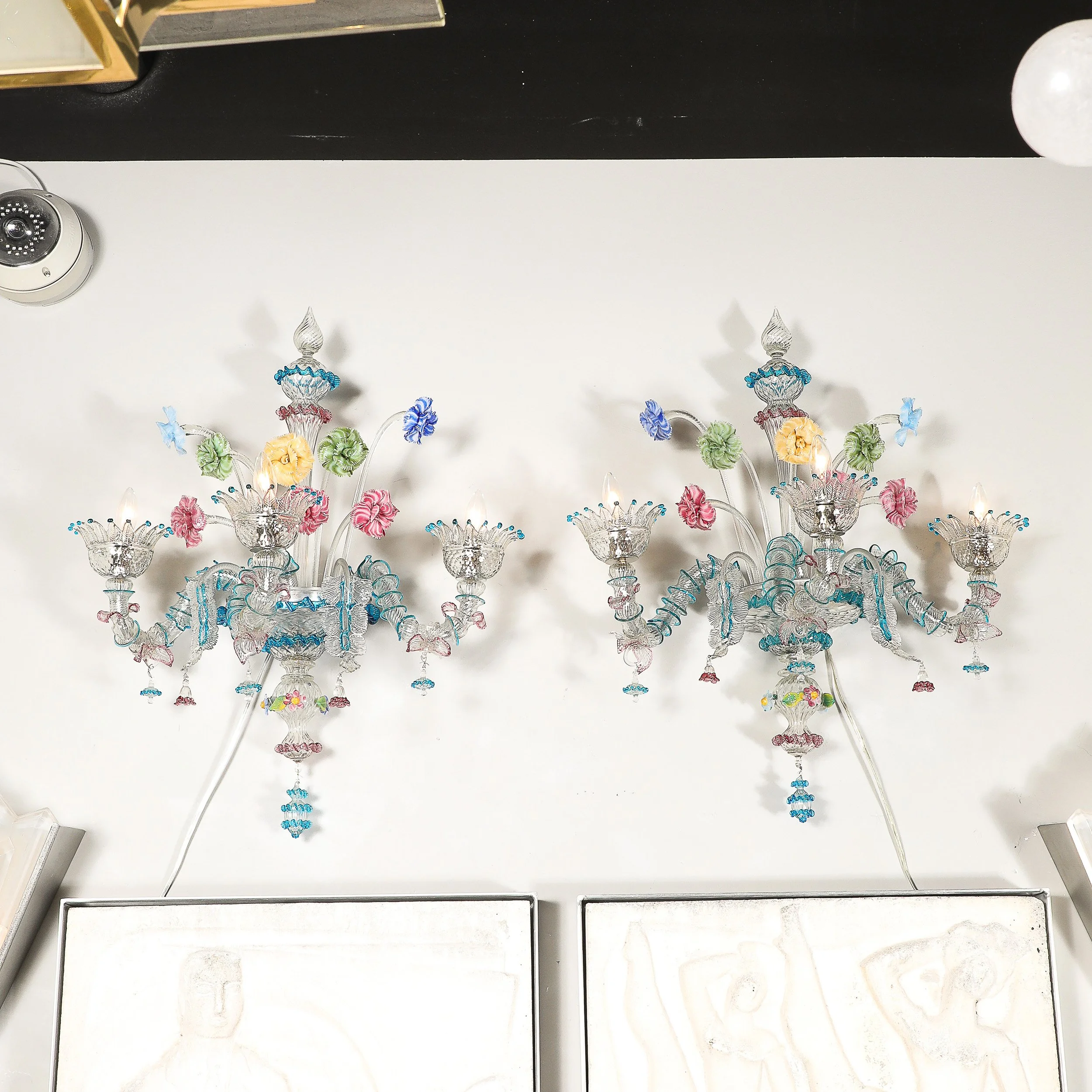 Pair of Mid-Century Hand-Blown Murano 3-Arm Classical Wall Sconces — image 3