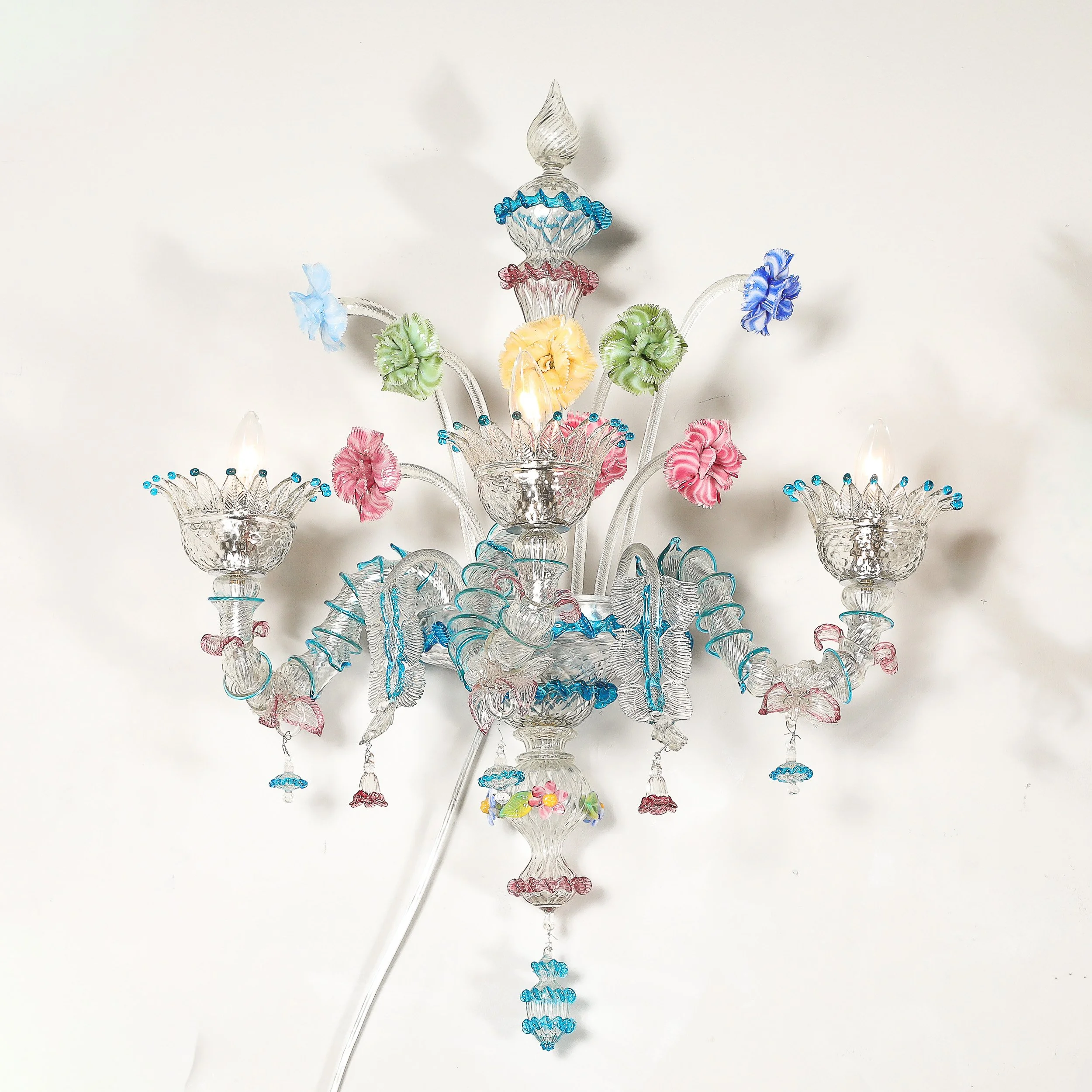 Pair of Mid-Century Hand-Blown Murano 3-Arm Classical Wall Sconces — image 4