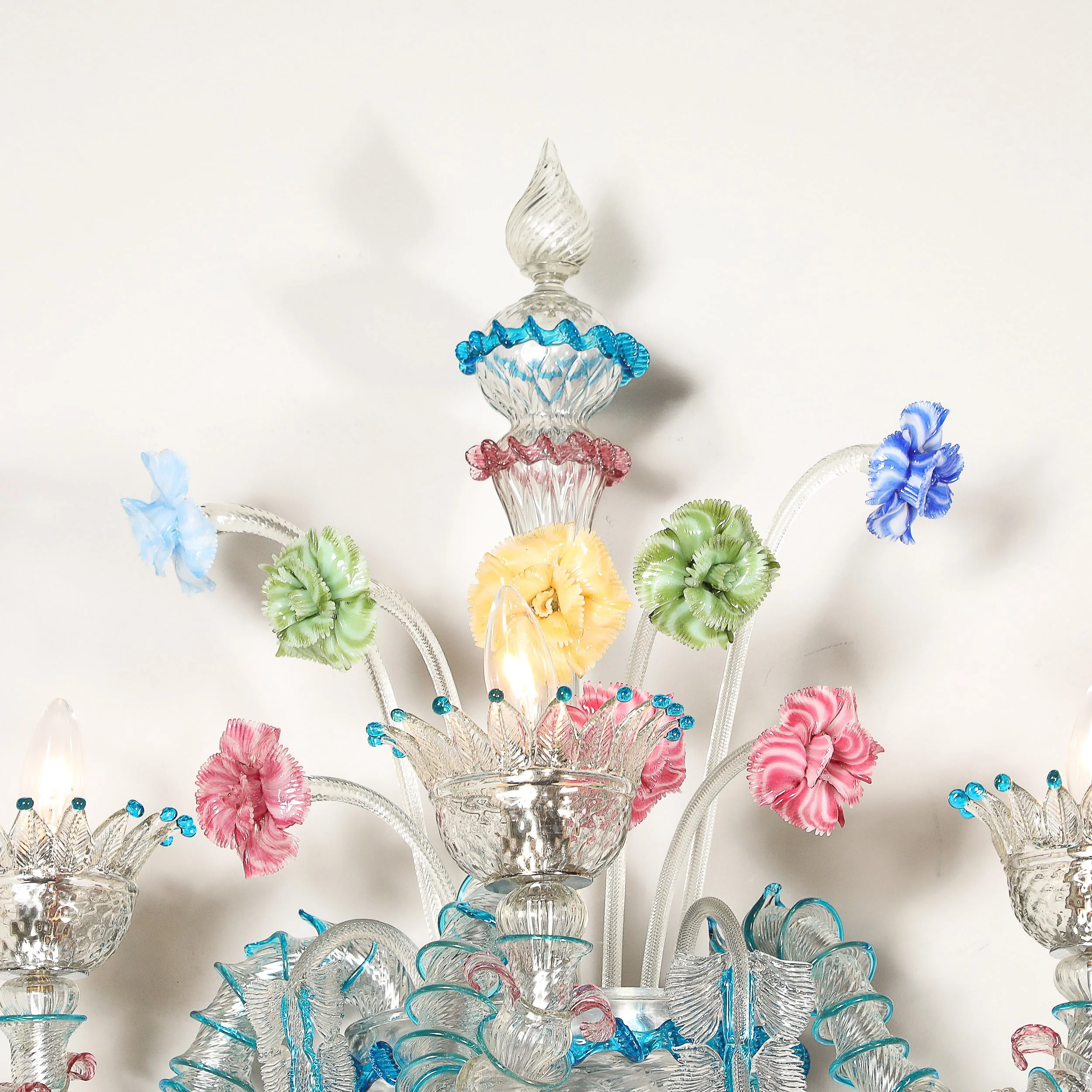 Pair of Mid-Century Hand-Blown Murano 3-Arm Classical Wall Sconces — image 5