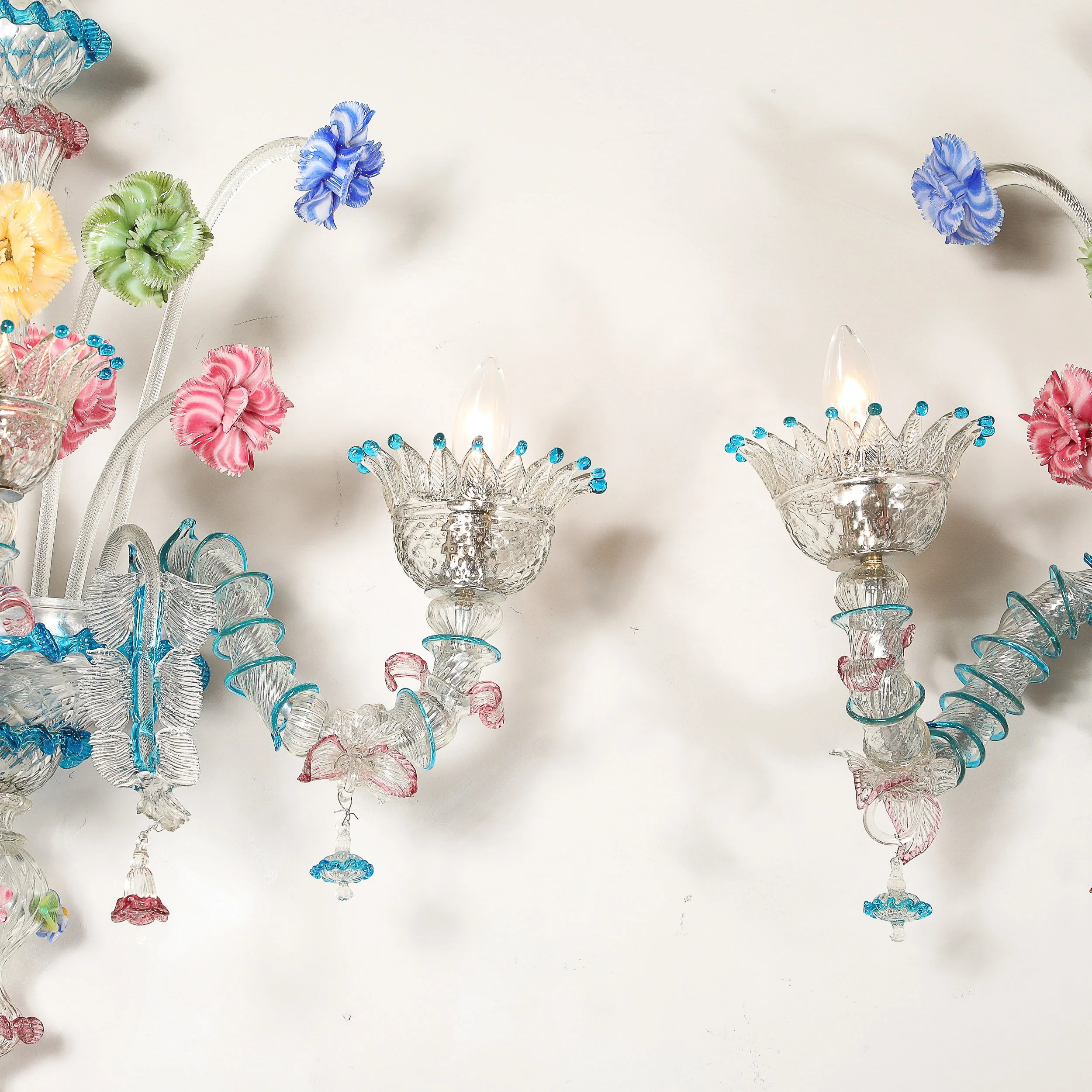 Pair of Mid-Century Hand-Blown Murano 3-Arm Classical Wall Sconces — image 7