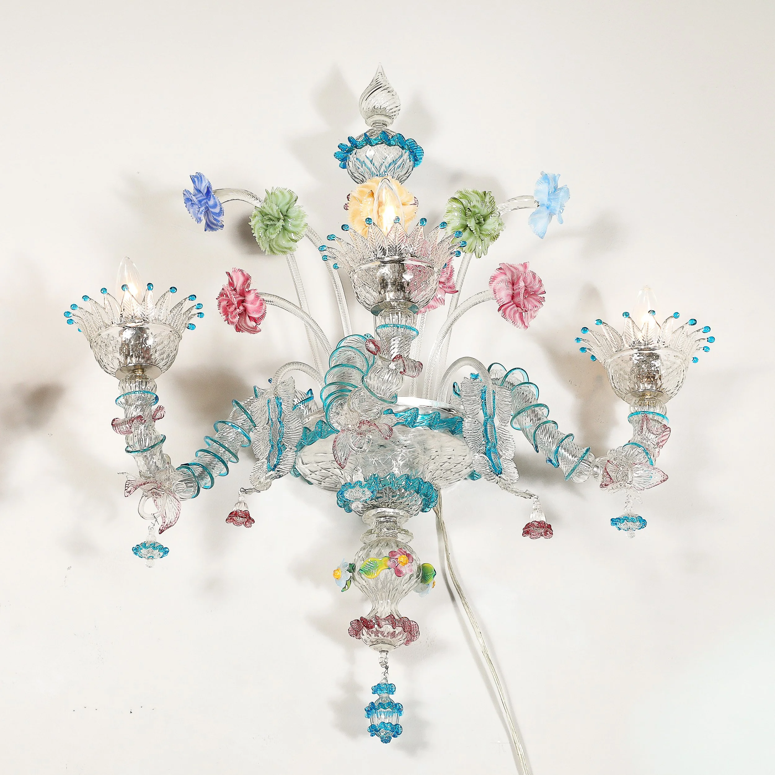 Pair of Mid-Century Hand-Blown Murano 3-Arm Classical Wall Sconces — image 8