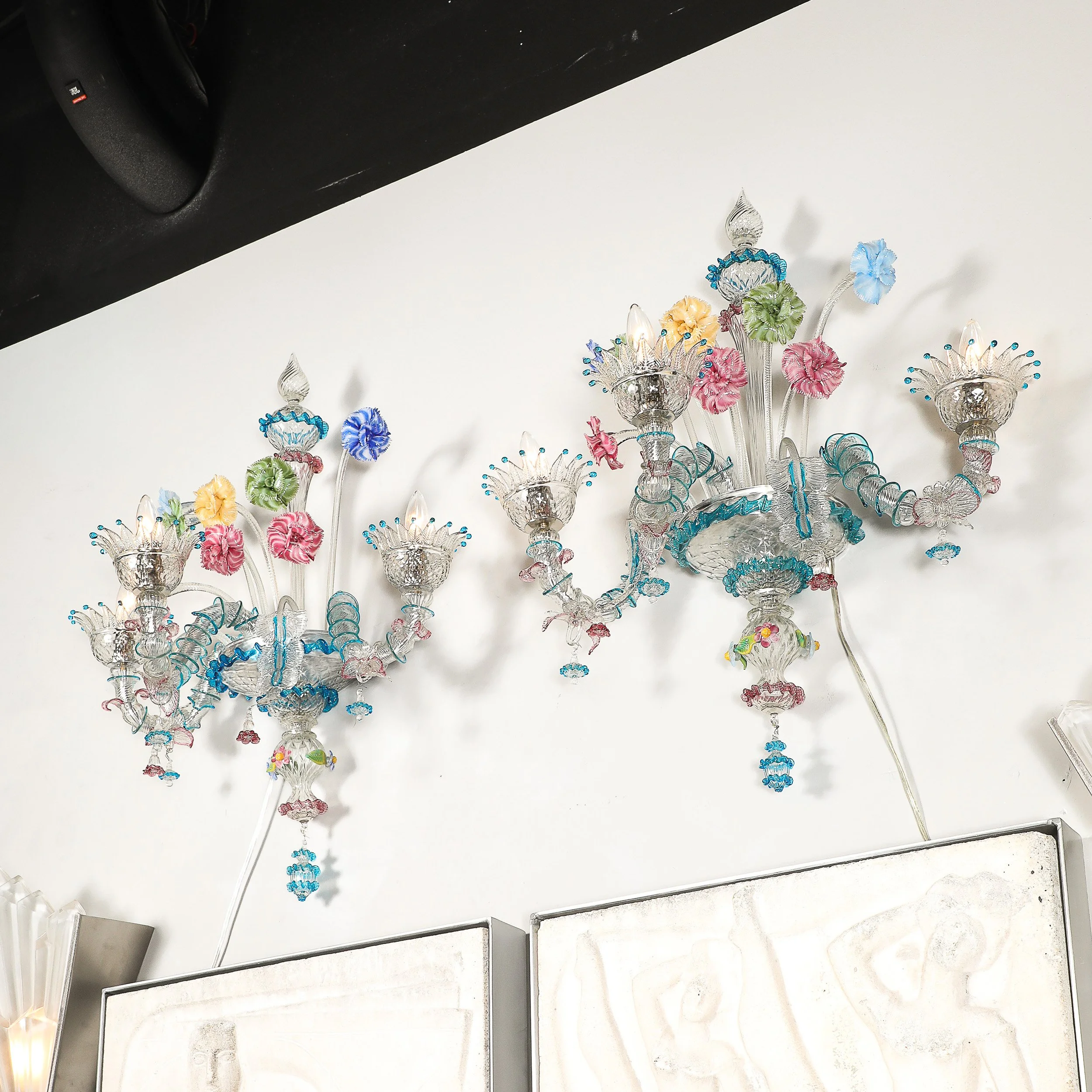Pair of Mid-Century Hand-Blown Murano 3-Arm Classical Wall Sconces — image 13