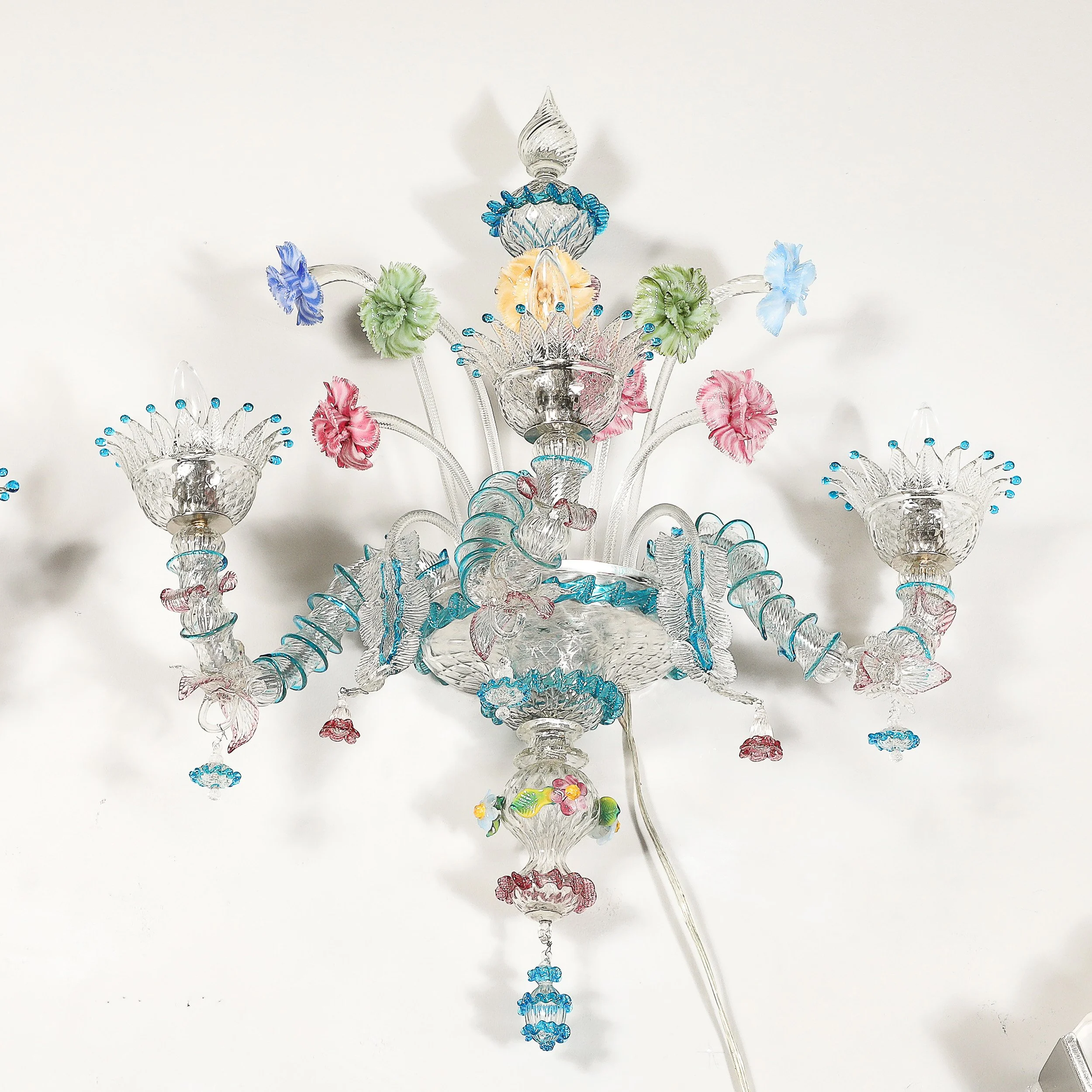 Pair of Mid-Century Hand-Blown Murano 3-Arm Classical Wall Sconces — image 15