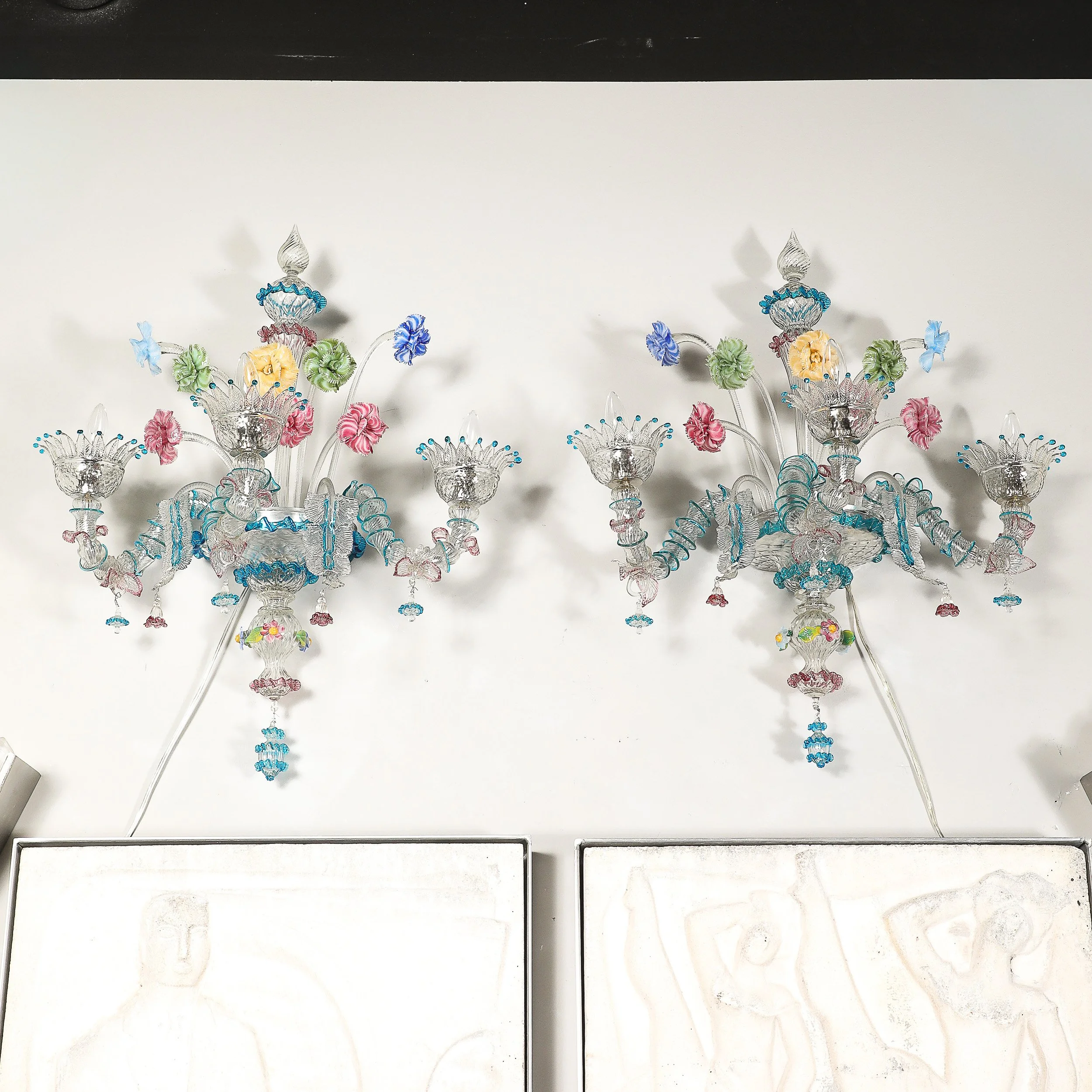 Pair of Mid-Century Hand-Blown Murano 3-Arm Classical Wall Sconces — image 16