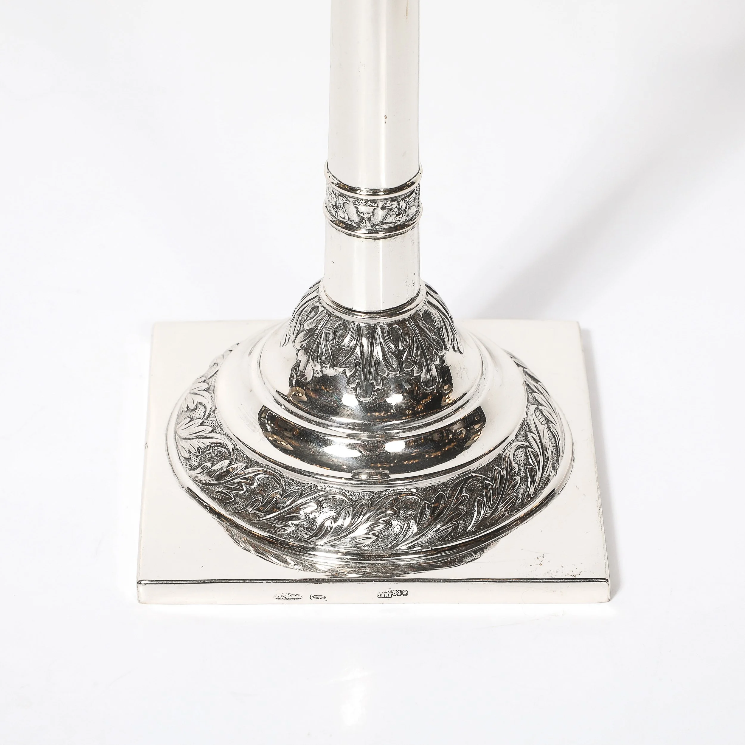 Pair of Silver Corinthian Column & Acanthus Sabbath Candlesticks by Ludwig Nast — image 2