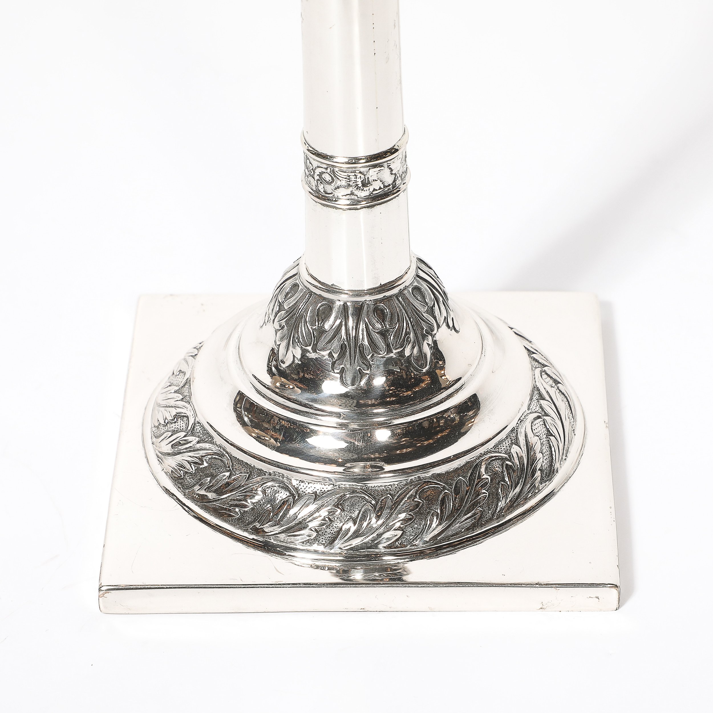 Pair of Silver Corinthian Column & Acanthus Sabbath Candlesticks by Ludwig Nast — image 5