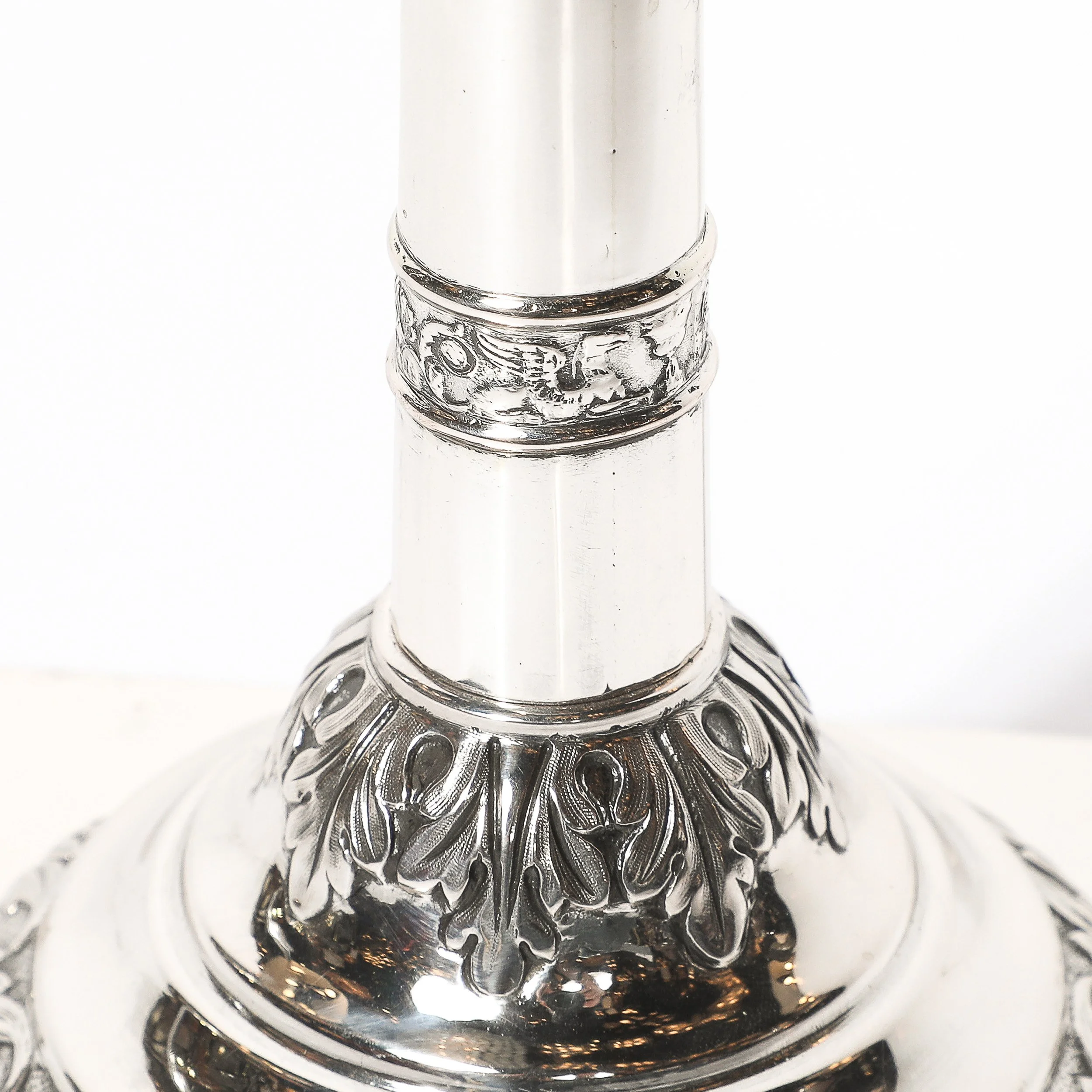 Pair of Silver Corinthian Column & Acanthus Sabbath Candlesticks by Ludwig Nast — image 7