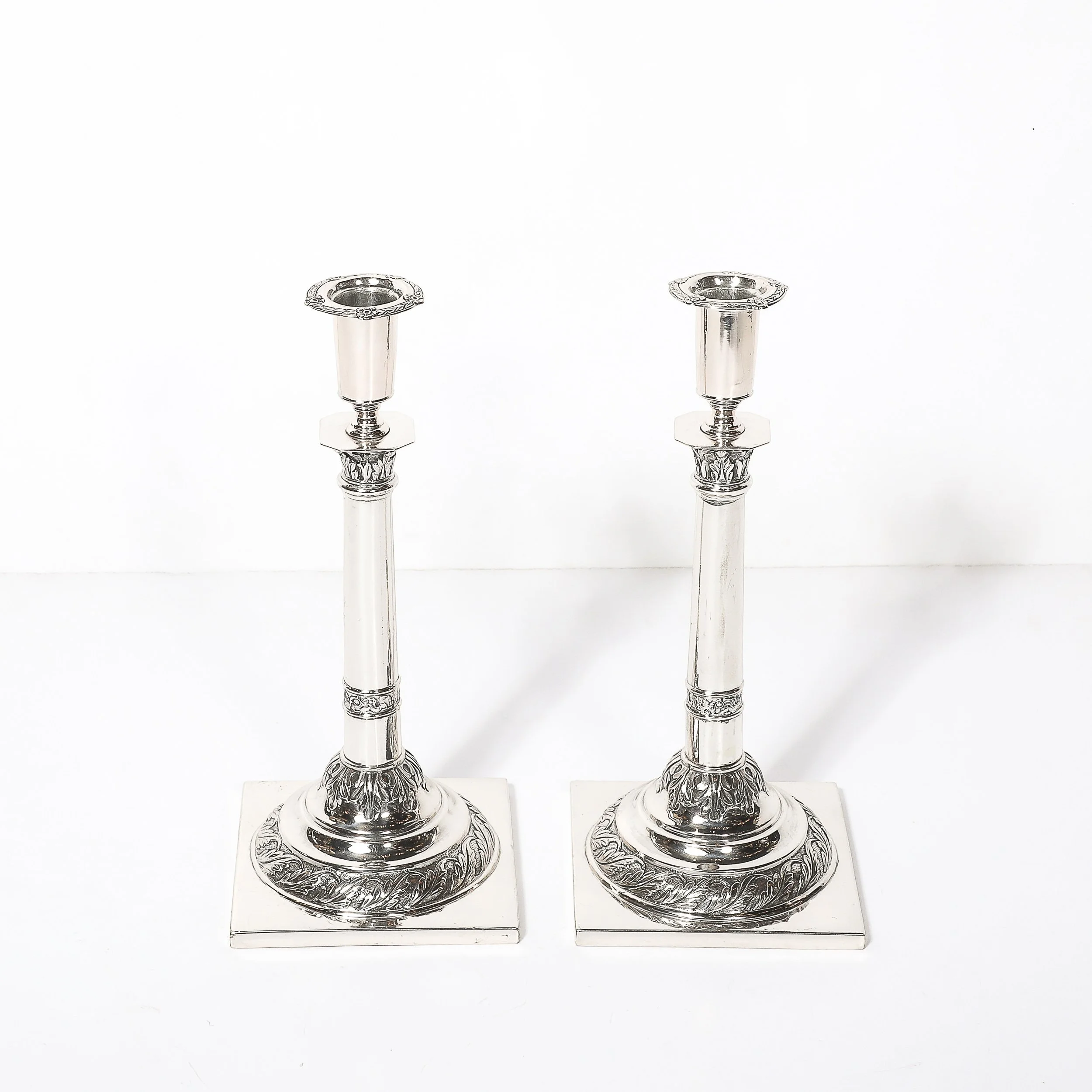 Pair of Silver Corinthian Column & Acanthus Sabbath Candlesticks by Ludwig Nast — image 8