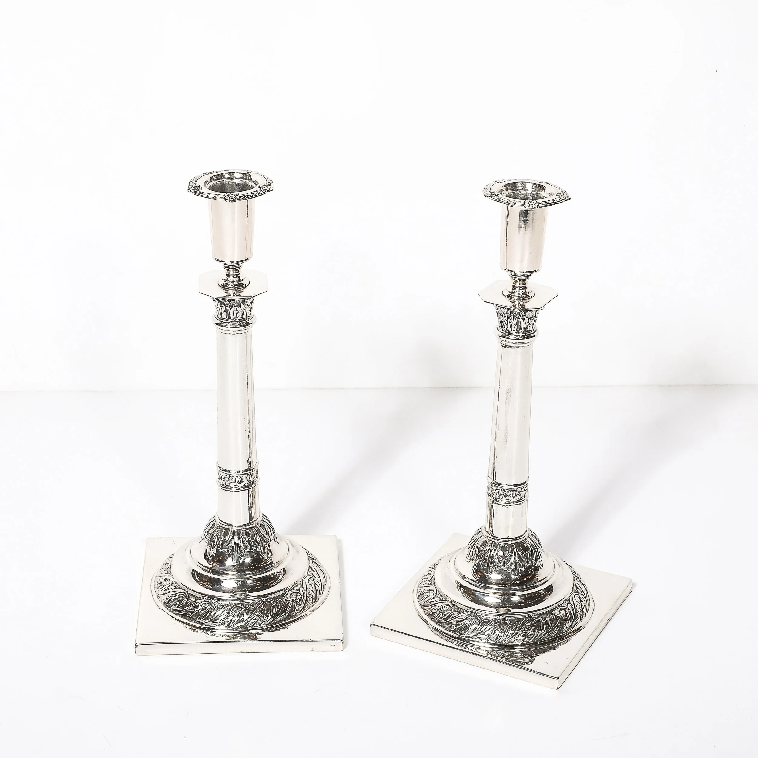 Pair of Silver Corinthian Column & Acanthus Sabbath Candlesticks by Ludwig Nast — image 9