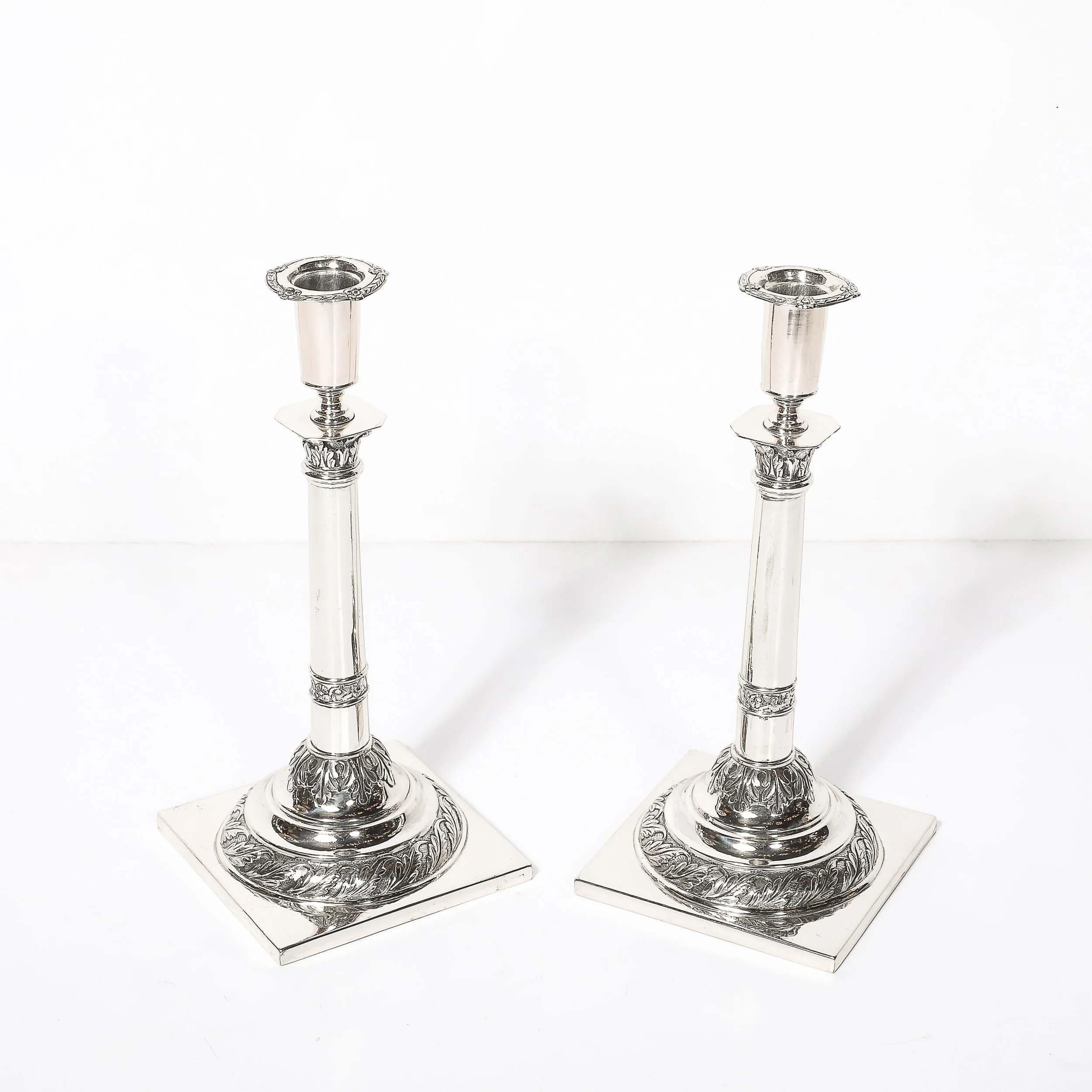Pair of Silver Corinthian Column & Acanthus Sabbath Candlesticks by Ludwig Nast — image 10