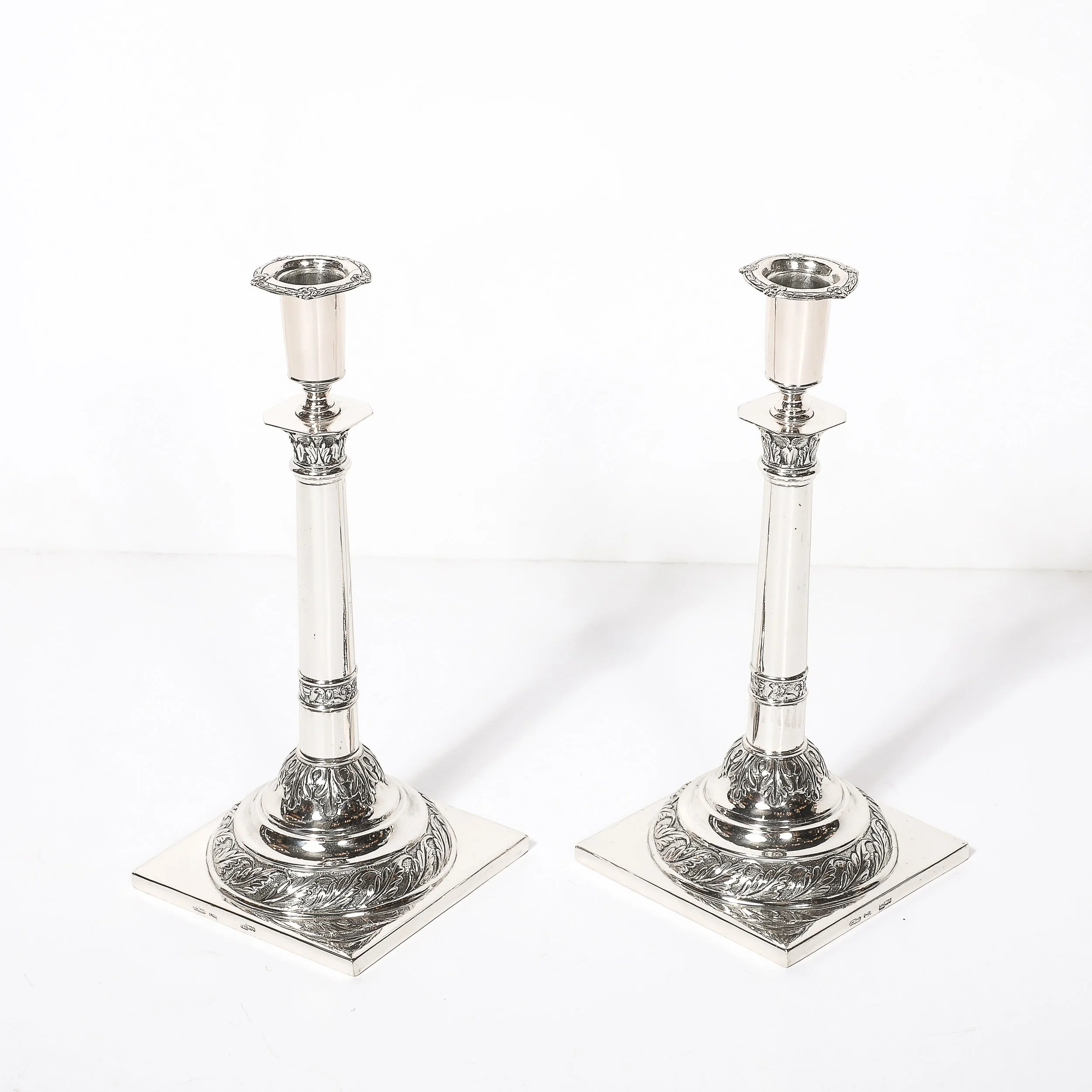 Pair of Silver Corinthian Column & Acanthus Sabbath Candlesticks by Ludwig Nast — image 11