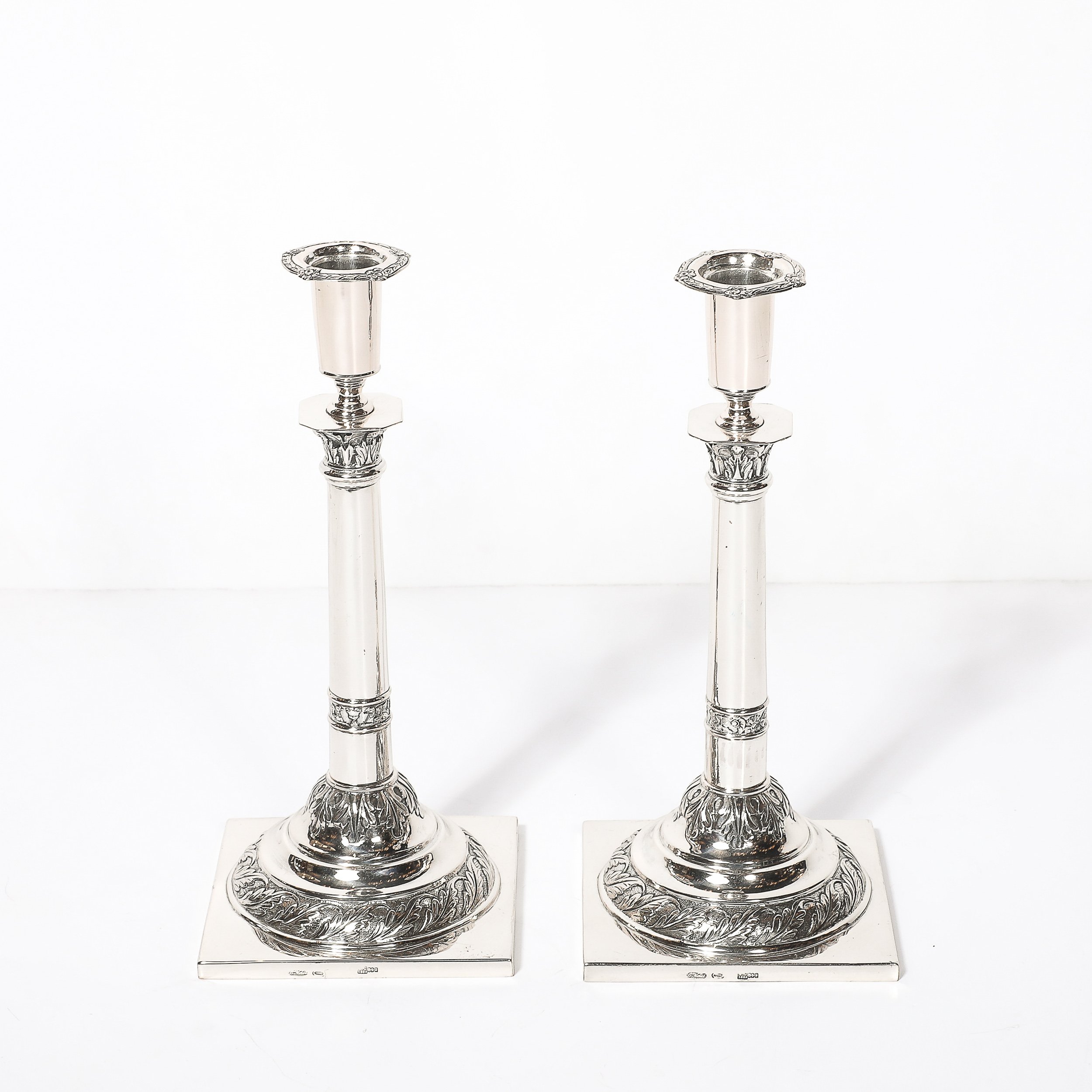 Pair of Silver Corinthian Column & Acanthus Sabbath Candlesticks by Ludwig Nast — image 12