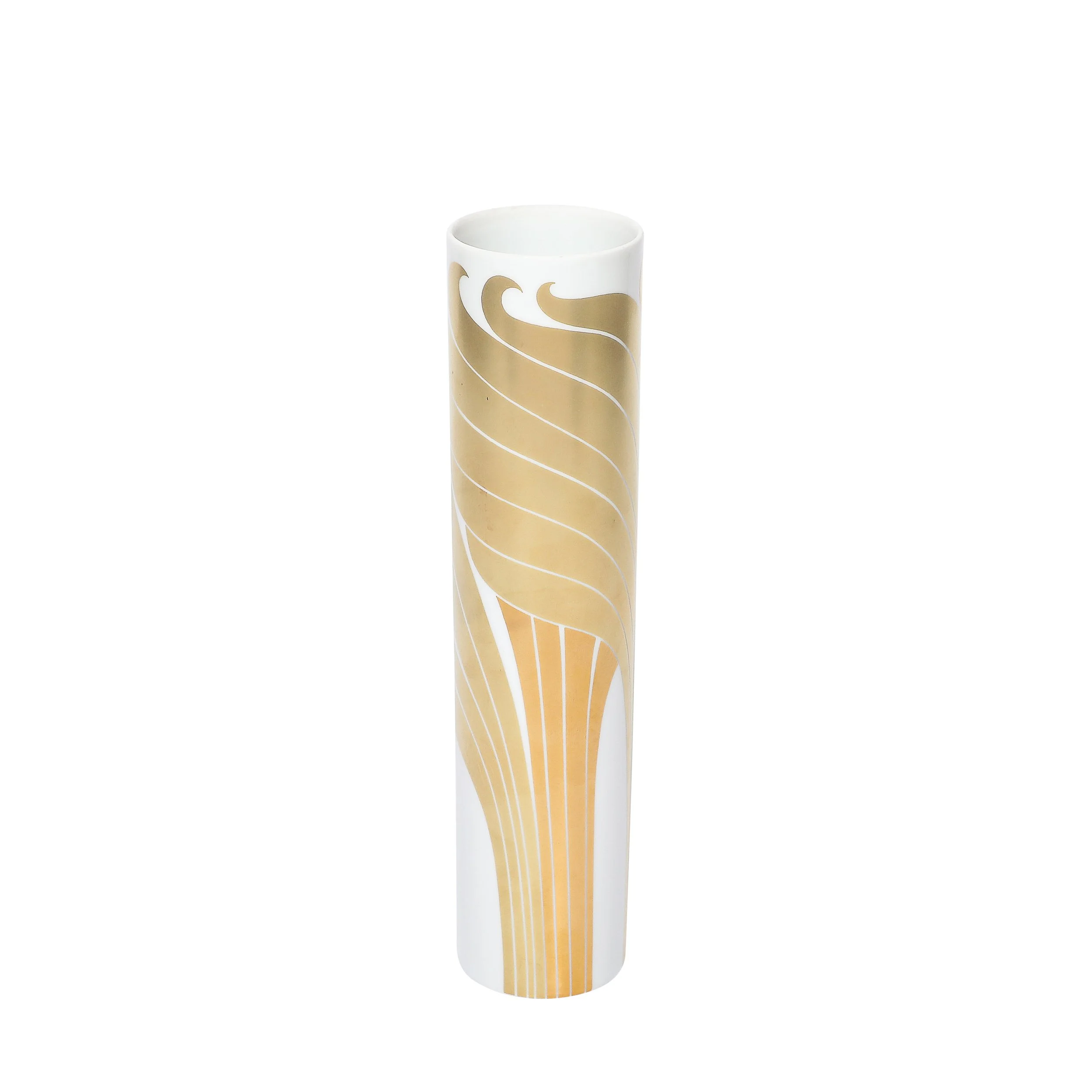 Mid-Century Porcelain Cylindrical Vase w/ 24karat Gold Overlay by Rosenthal — image 1