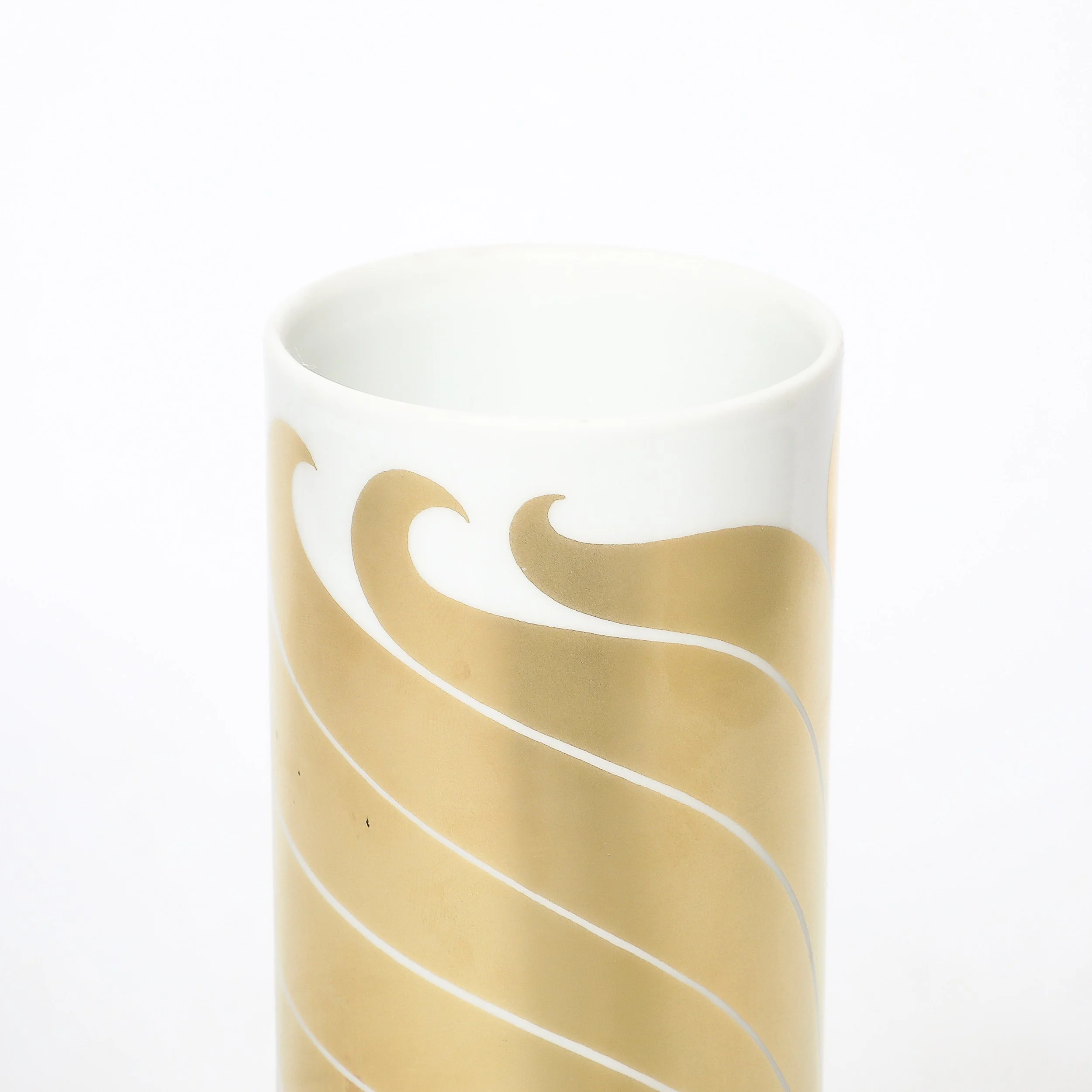 Mid-Century Porcelain Cylindrical Vase w/ 24karat Gold Overlay by Rosenthal — image 2