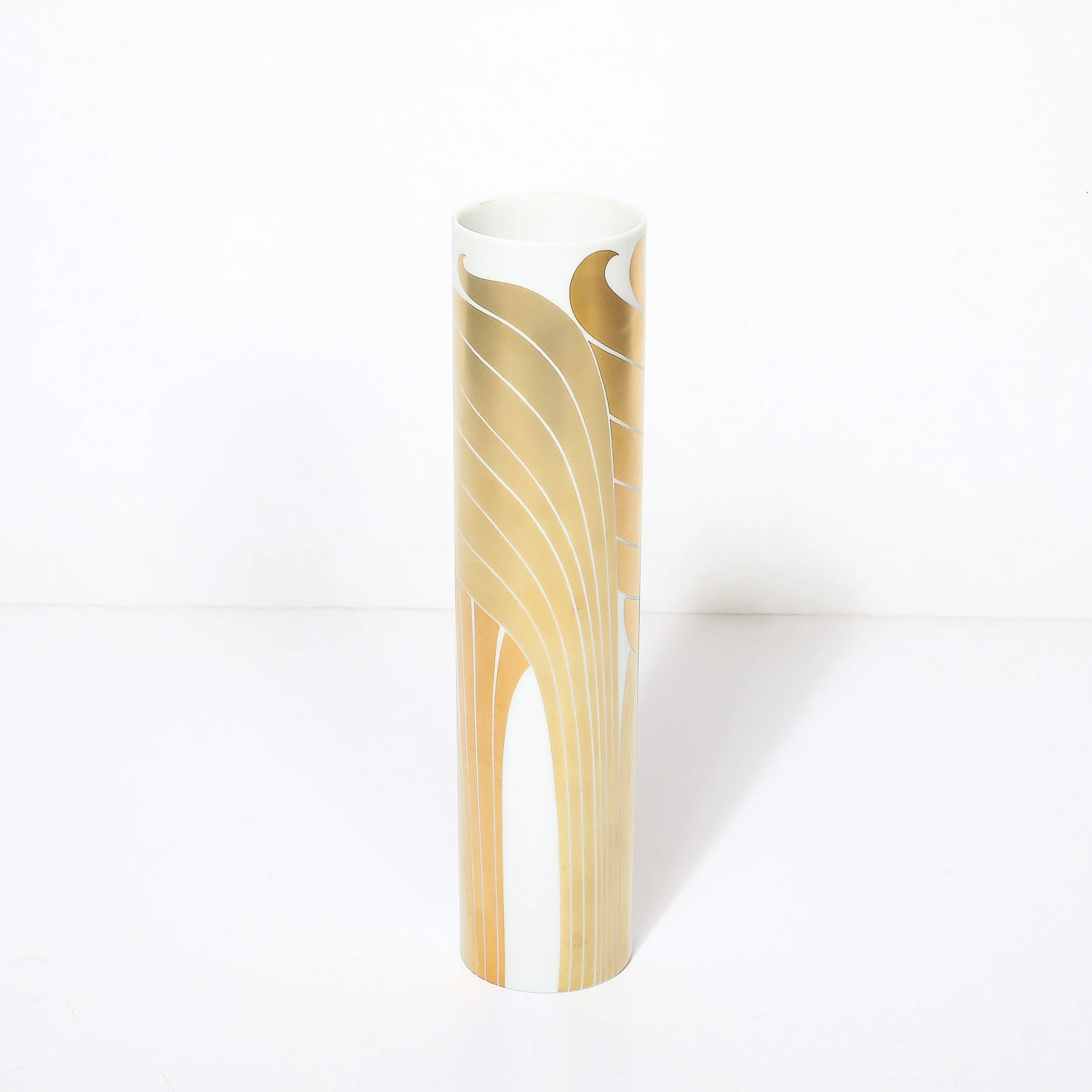 Mid-Century Porcelain Cylindrical Vase w/ 24karat Gold Overlay by Rosenthal — image 3