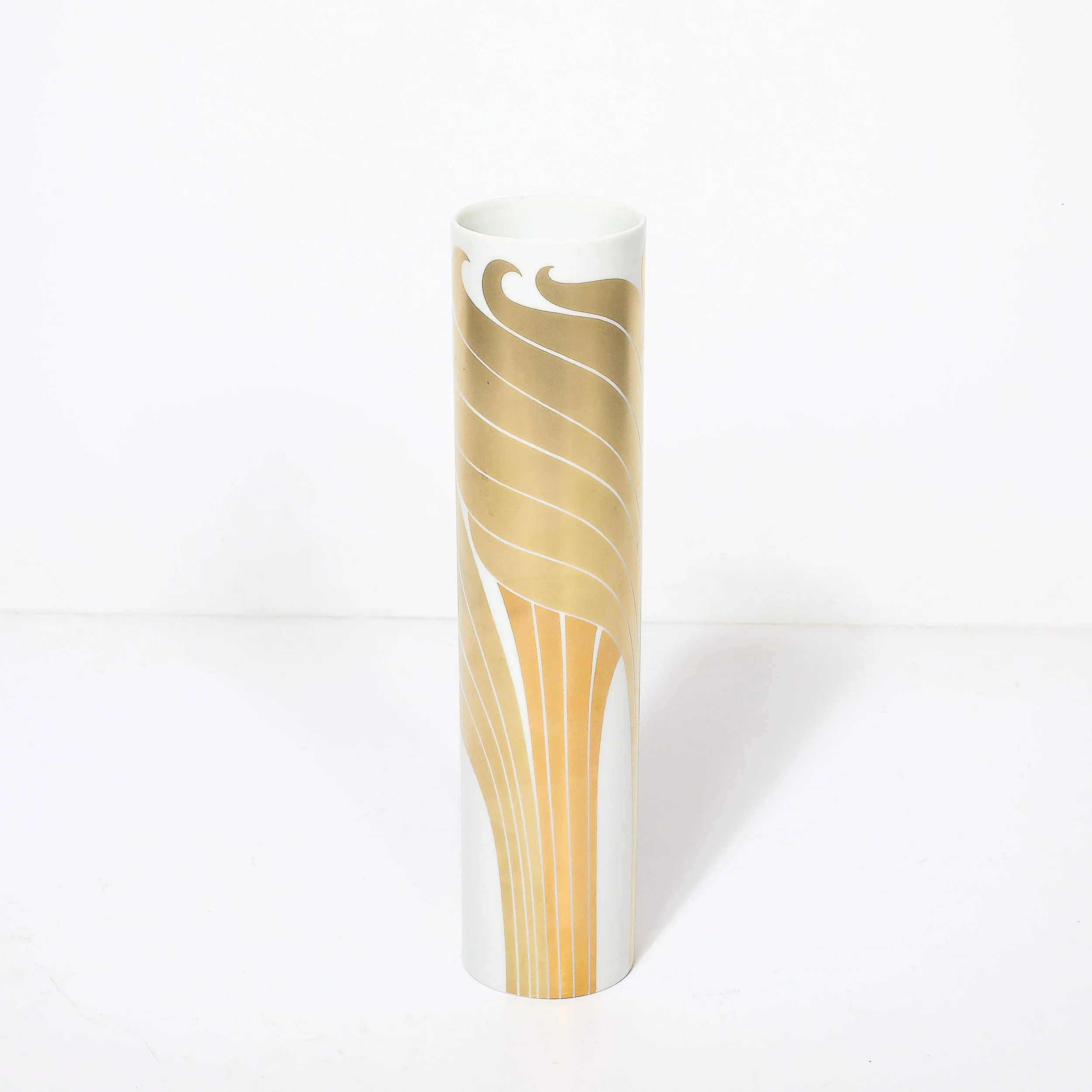 Mid-Century Porcelain Cylindrical Vase w/ 24karat Gold Overlay by Rosenthal — image 4