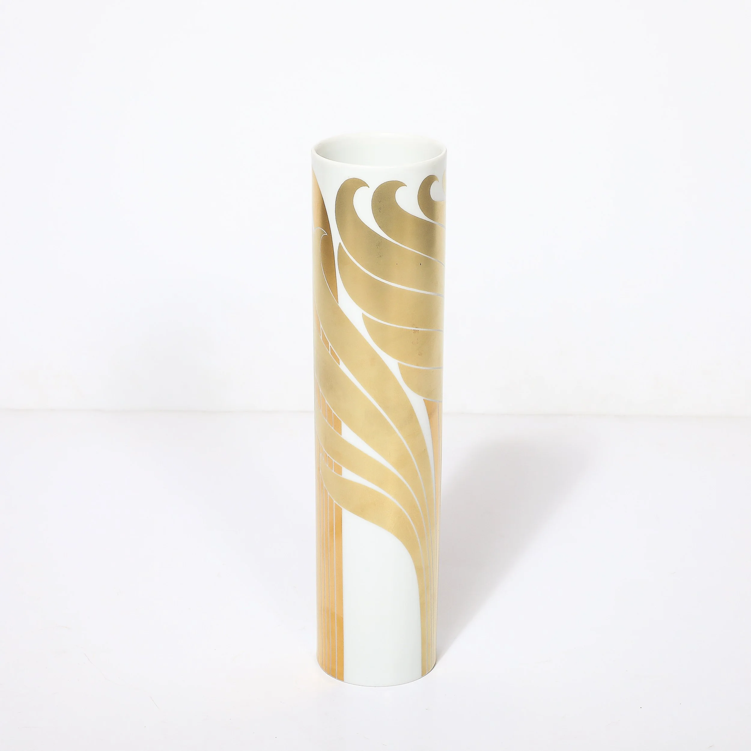 Mid-Century Porcelain Cylindrical Vase w/ 24karat Gold Overlay by Rosenthal — image 6