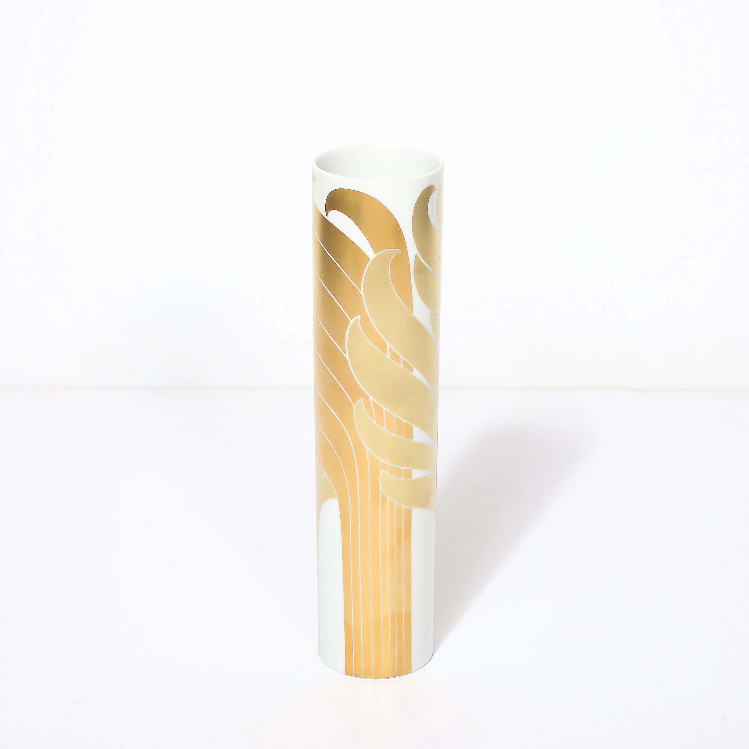 Mid-Century Porcelain Cylindrical Vase w/ 24karat Gold Overlay by Rosenthal — image 7