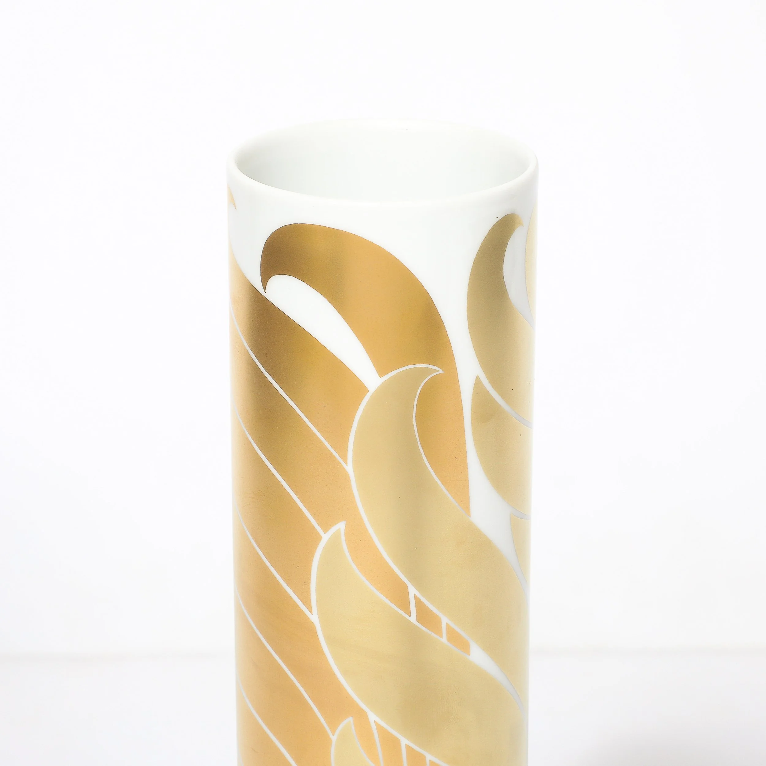 Mid-Century Porcelain Cylindrical Vase w/ 24karat Gold Overlay by Rosenthal — image 9