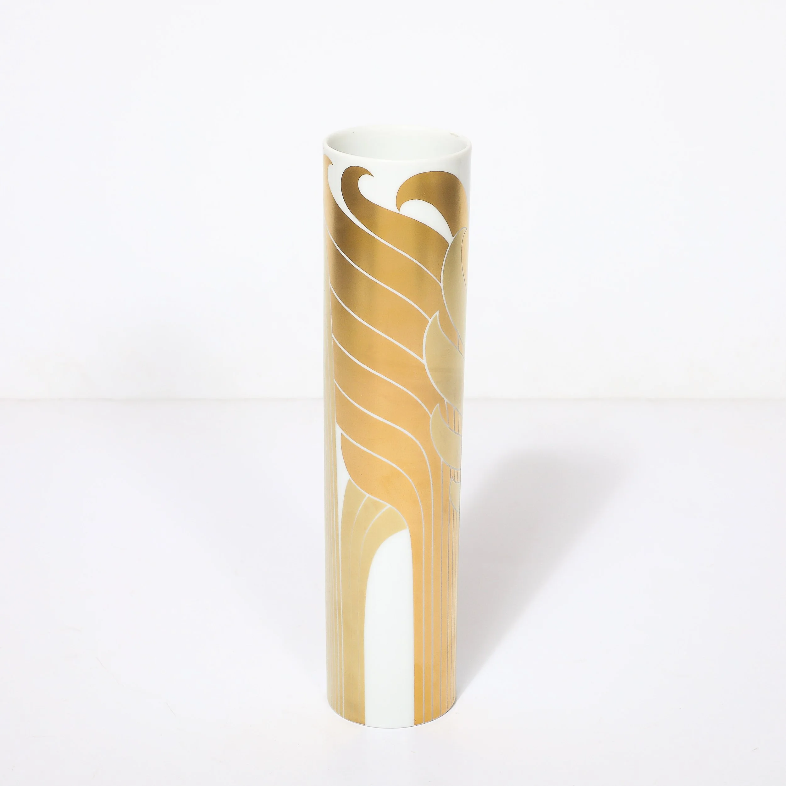 Mid-Century Porcelain Cylindrical Vase w/ 24karat Gold Overlay by Rosenthal — image 10