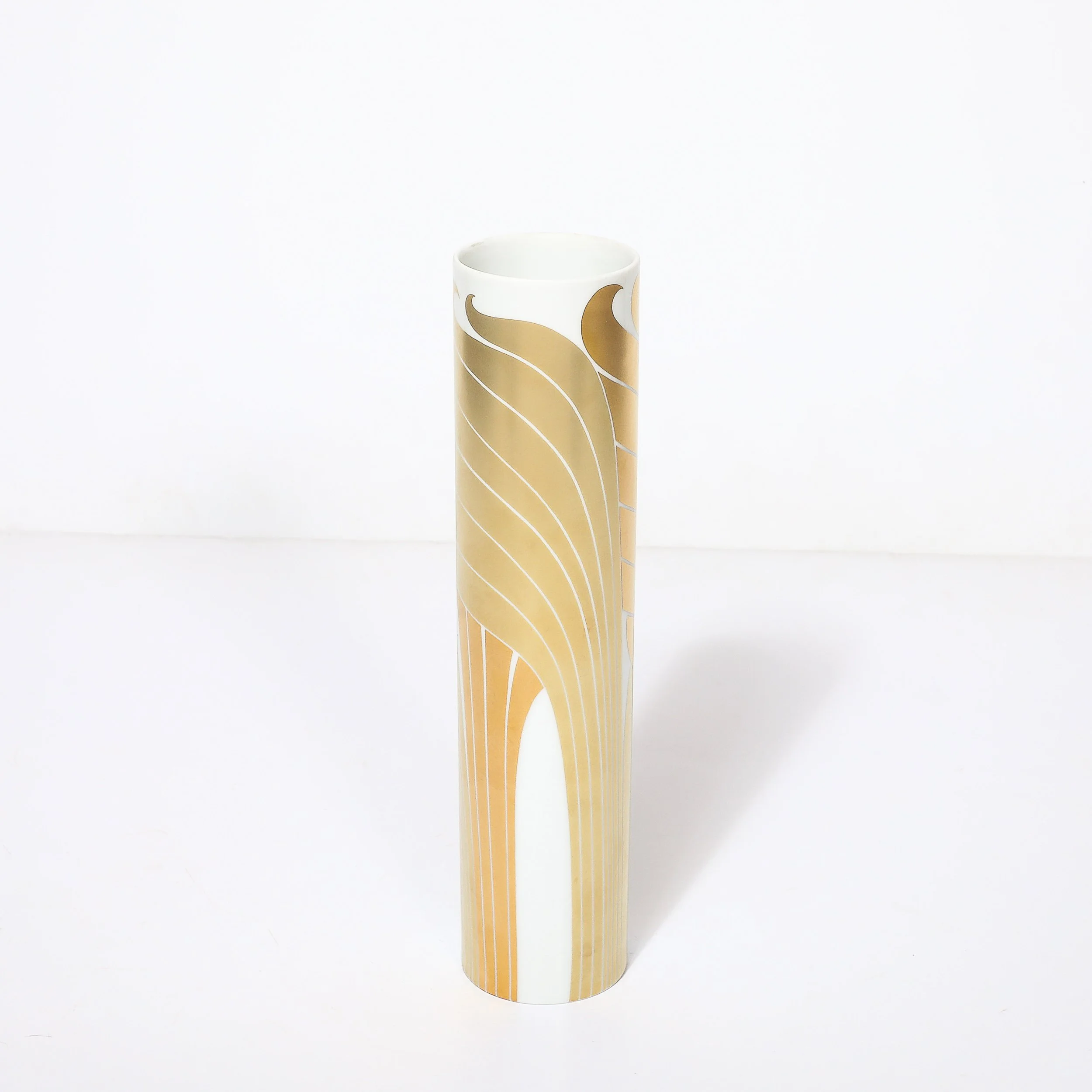 Mid-Century Porcelain Cylindrical Vase w/ 24karat Gold Overlay by Rosenthal — image 12