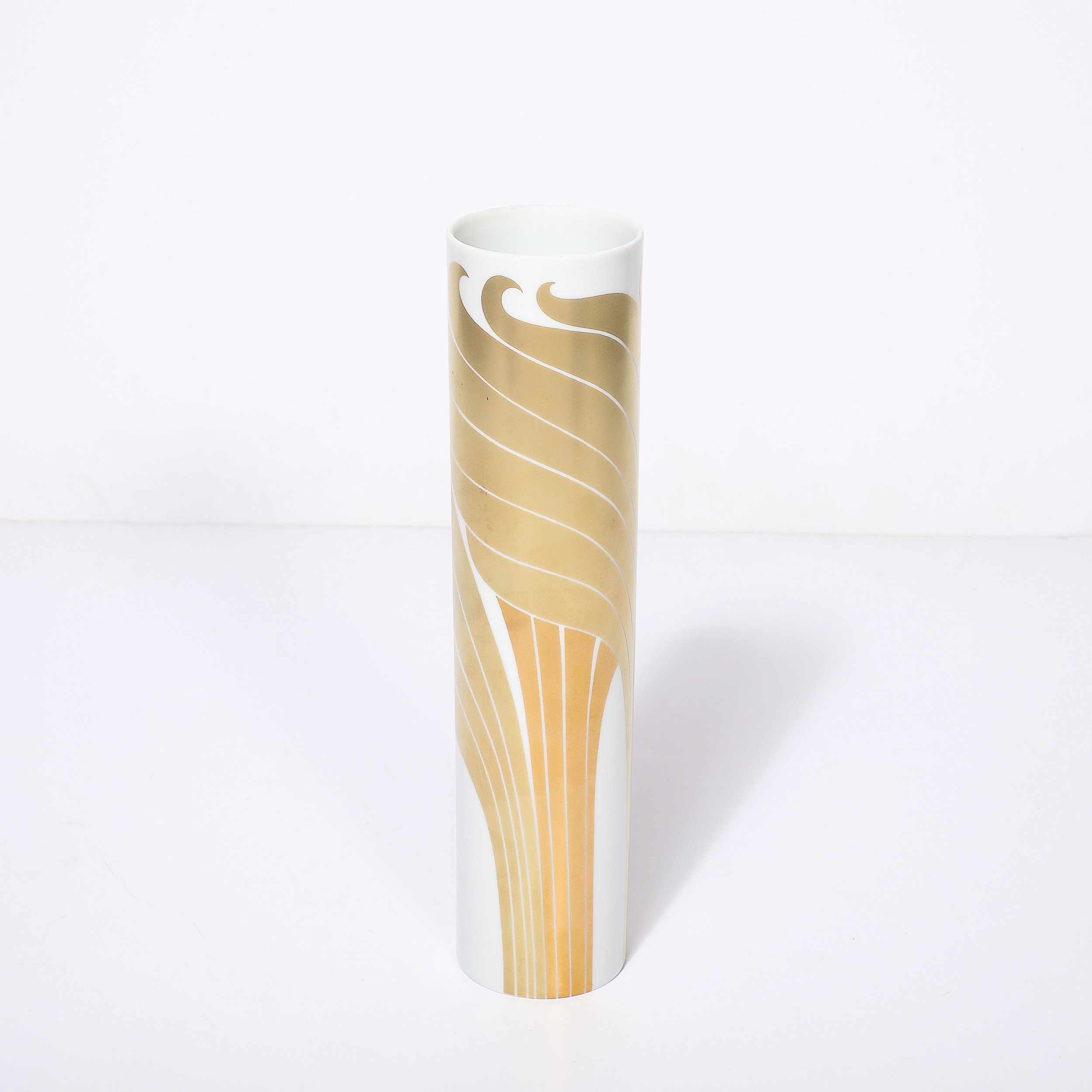 Mid-Century Porcelain Cylindrical Vase w/ 24karat Gold Overlay by Rosenthal — image 14