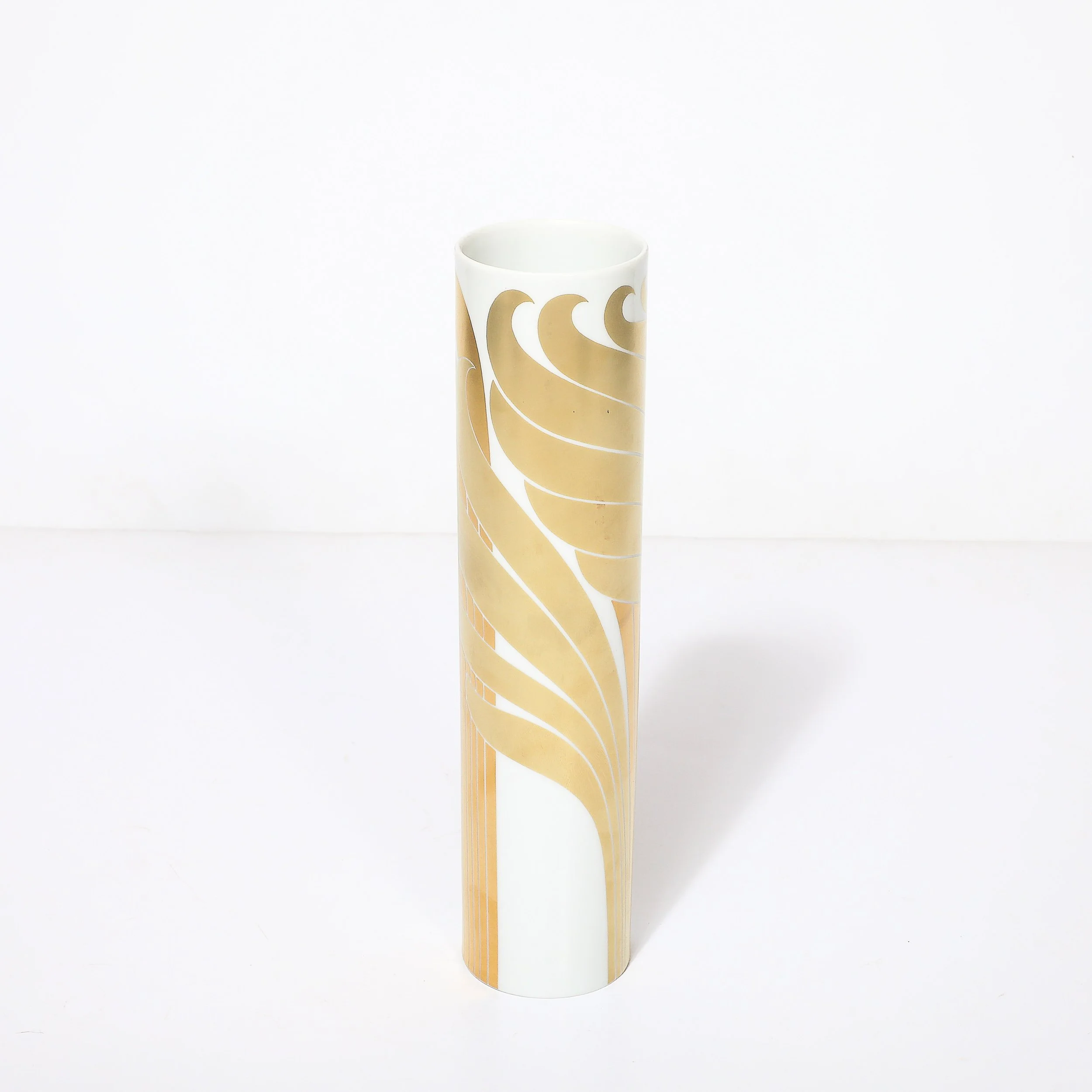 Mid-Century Porcelain Cylindrical Vase w/ 24karat Gold Overlay by Rosenthal — image 15