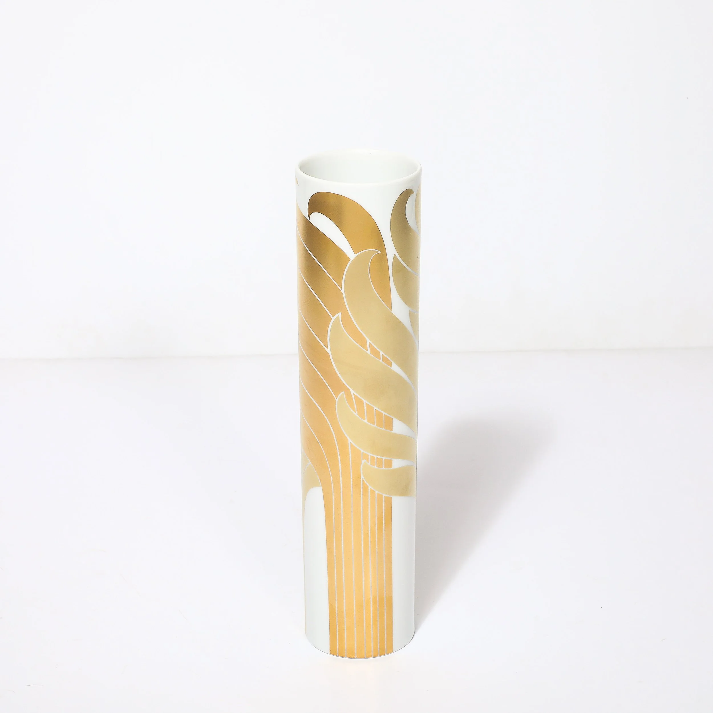 Mid-Century Porcelain Cylindrical Vase w/ 24karat Gold Overlay by Rosenthal — image 16