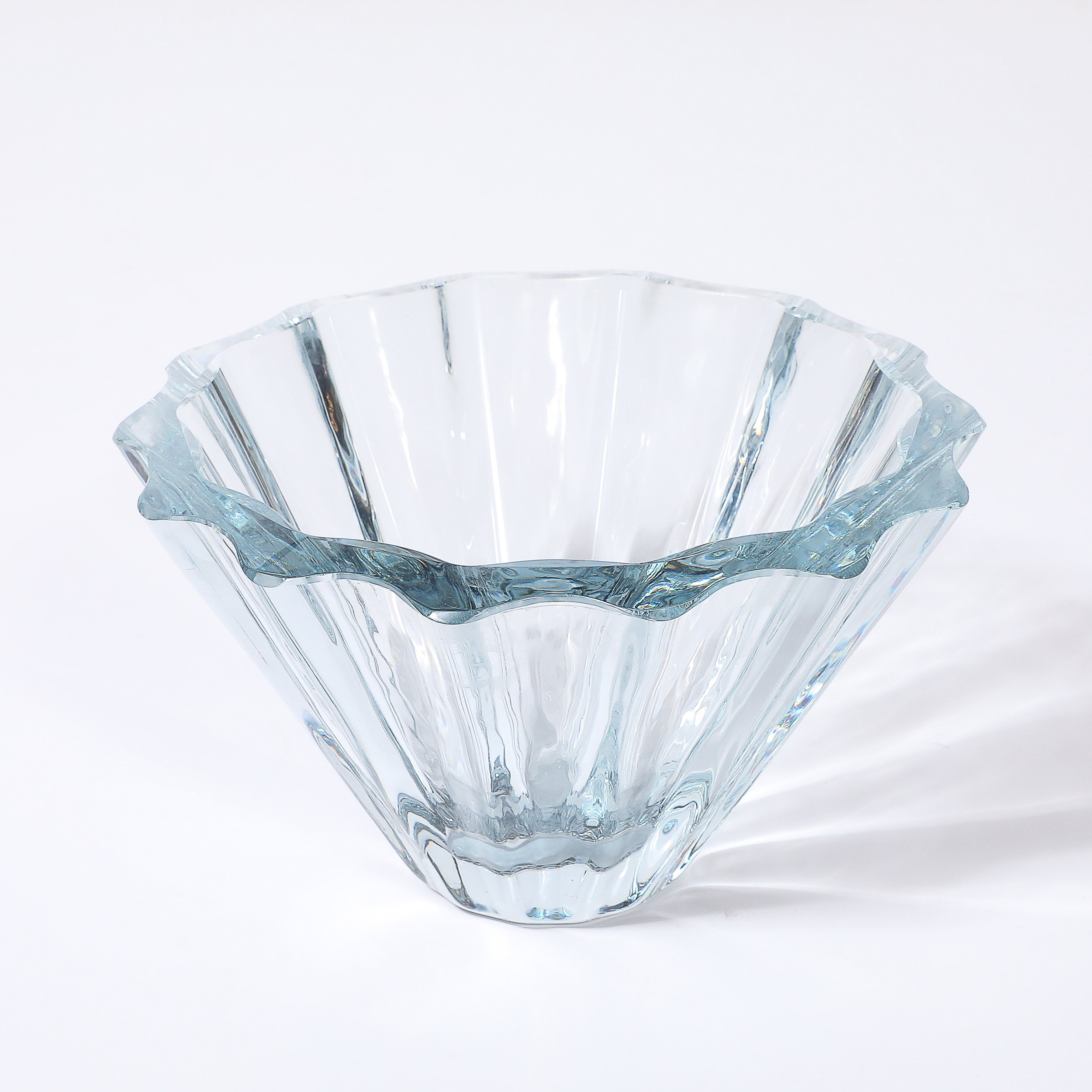 Mid-Century Modern Strombergshyttan Blue Crystal Fluted Glass Bowl — image 3