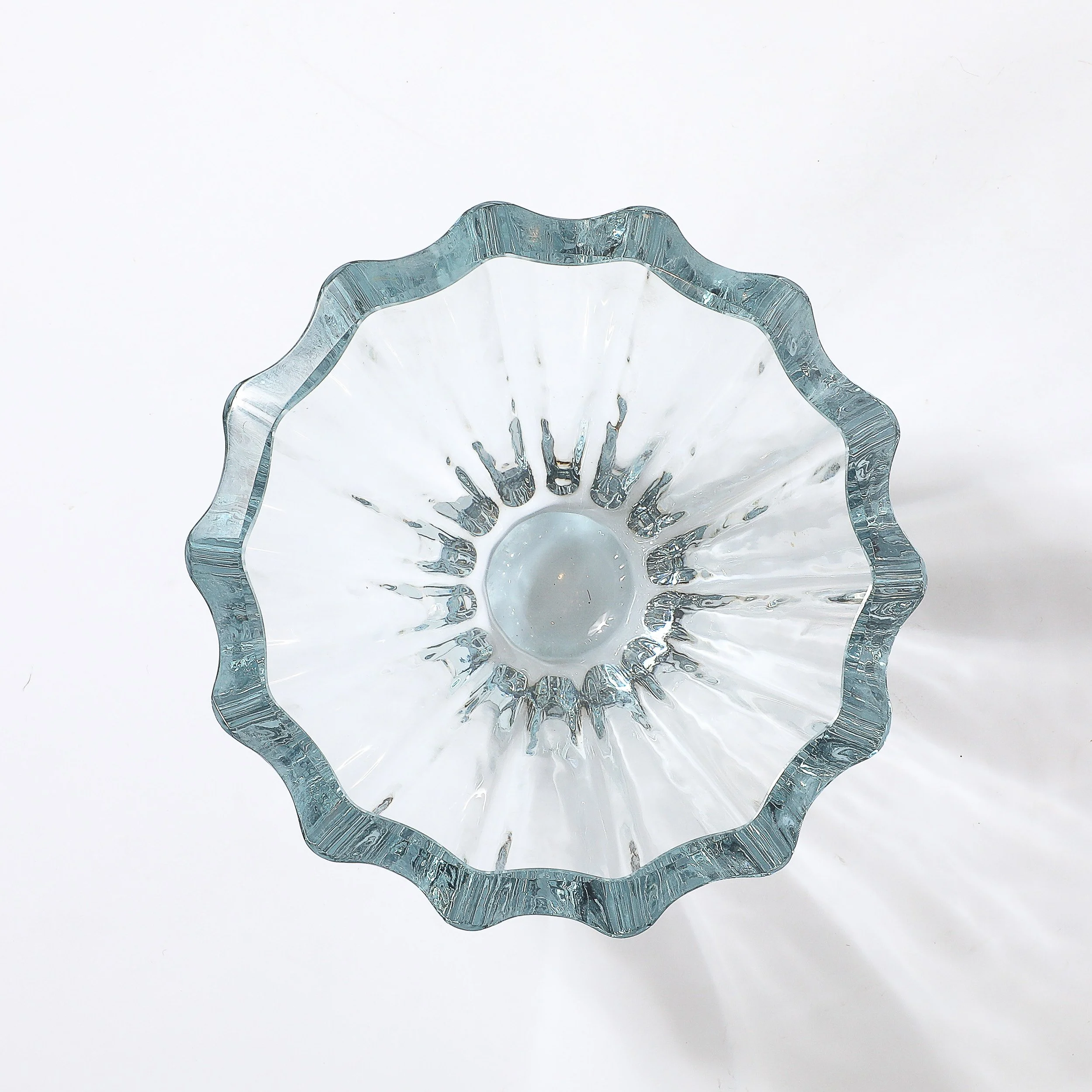 Mid-Century Modern Strombergshyttan Blue Crystal Fluted Glass Bowl — image 9