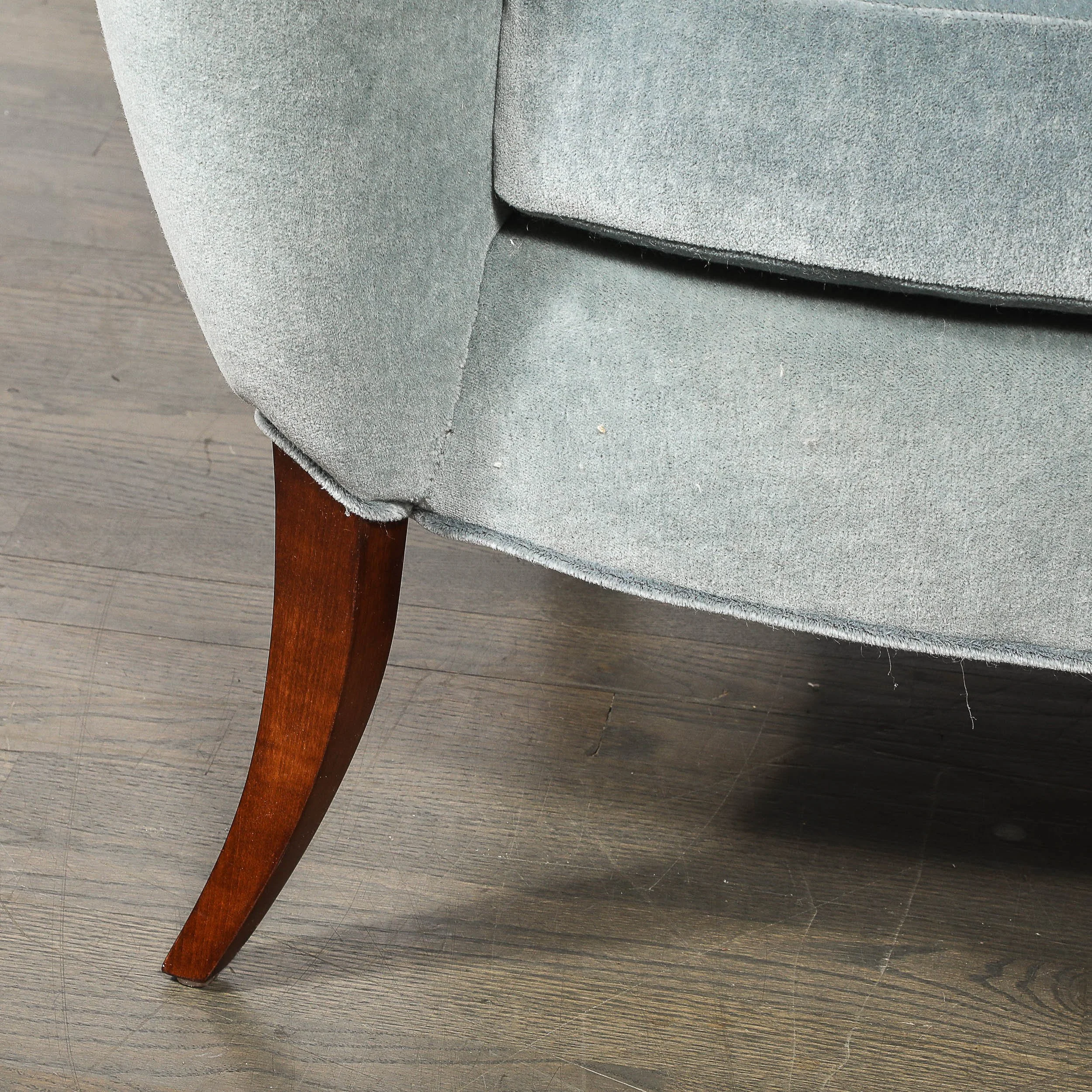 Art Deco Scroll Form Lounge Chair w/ Walnut Supports & Powder-Blue Velvet Mohair — image 3