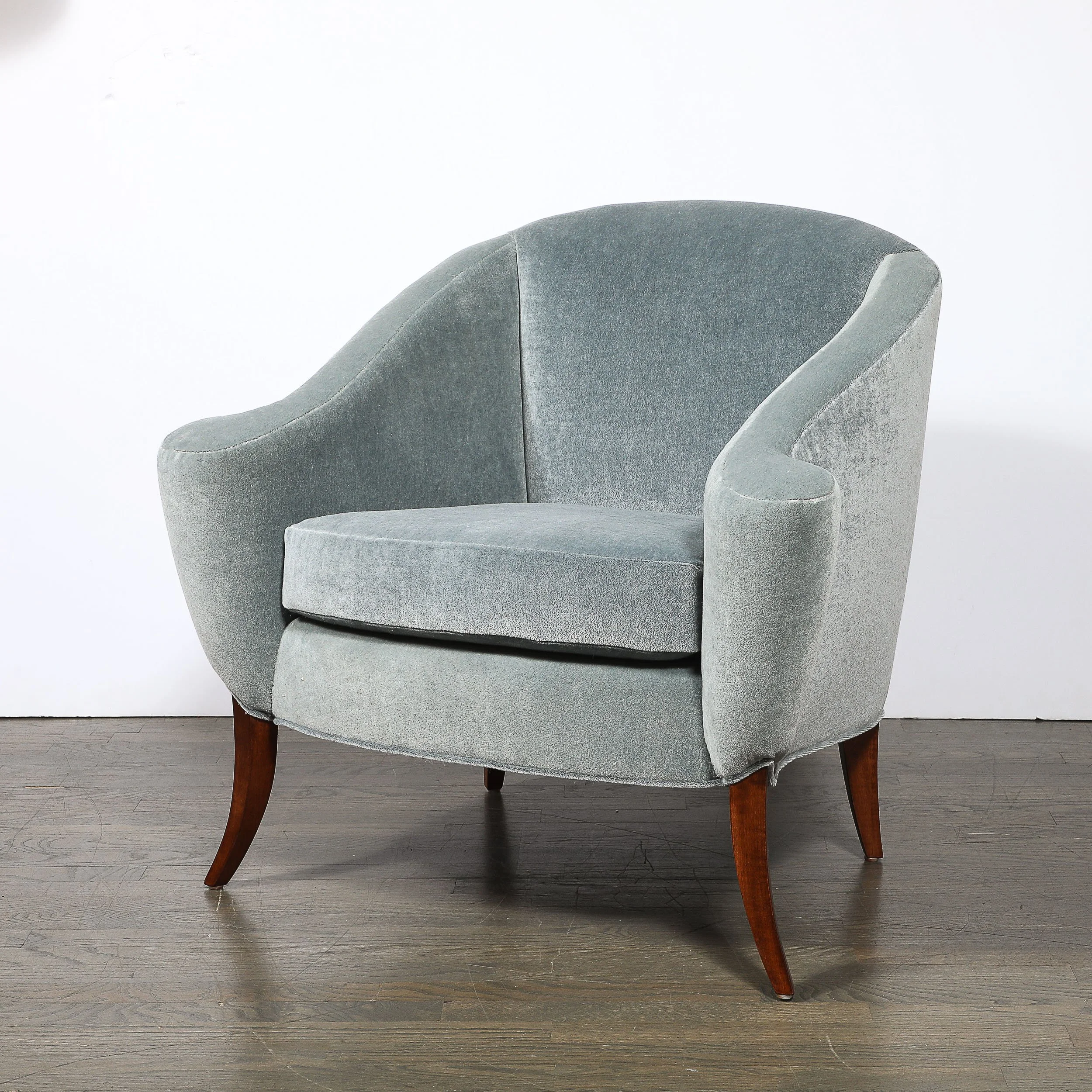 Art Deco Scroll Form Lounge Chair w/ Walnut Supports & Powder-Blue Velvet Mohair — image 5