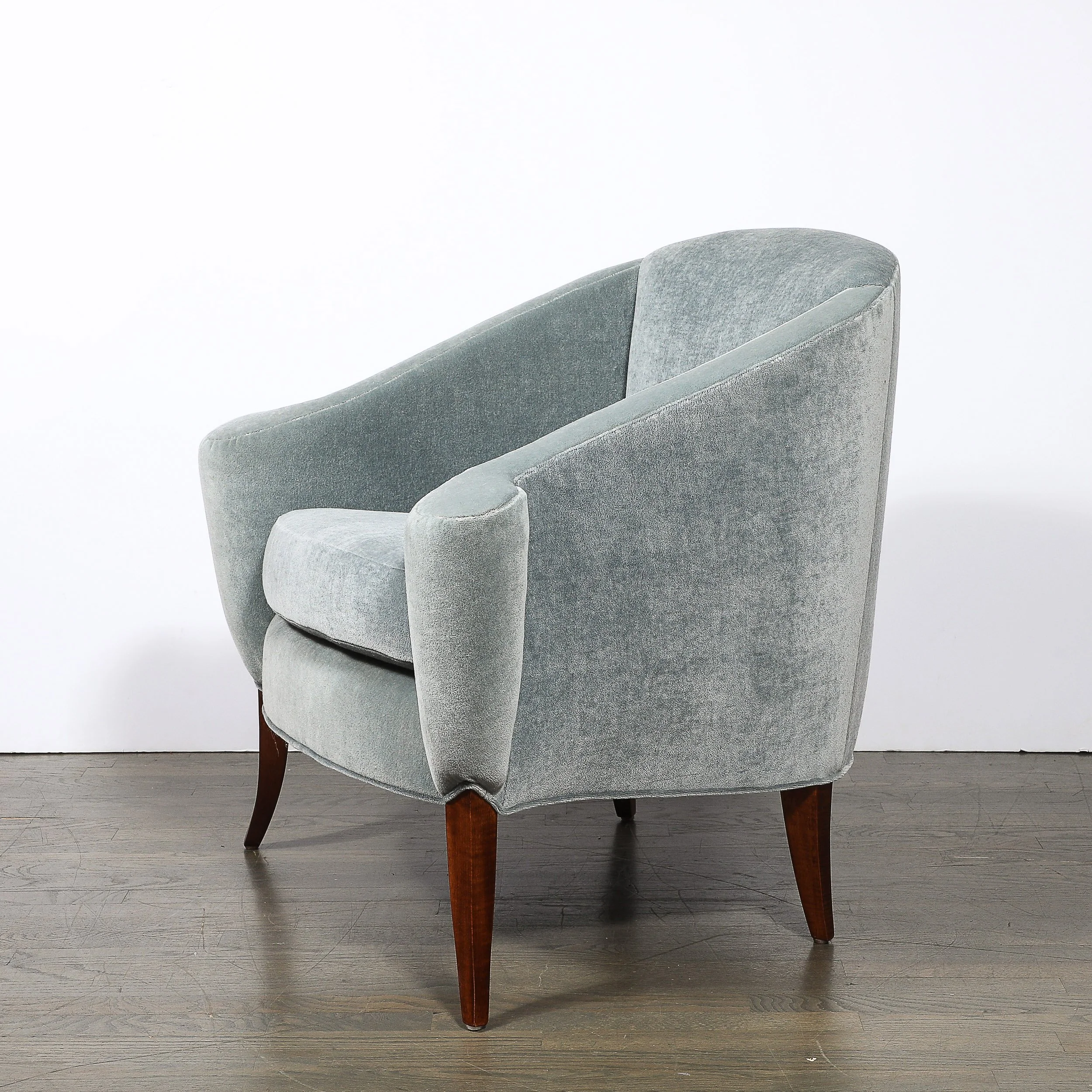 Art Deco Scroll Form Lounge Chair w/ Walnut Supports & Powder-Blue Velvet Mohair — image 6