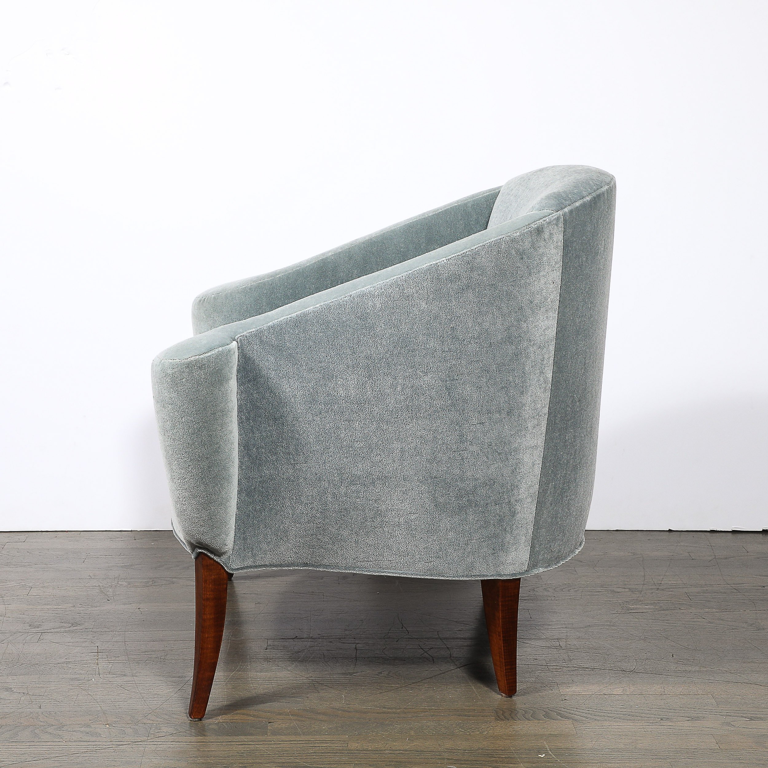 Art Deco Scroll Form Lounge Chair w/ Walnut Supports & Powder-Blue Velvet Mohair — image 7