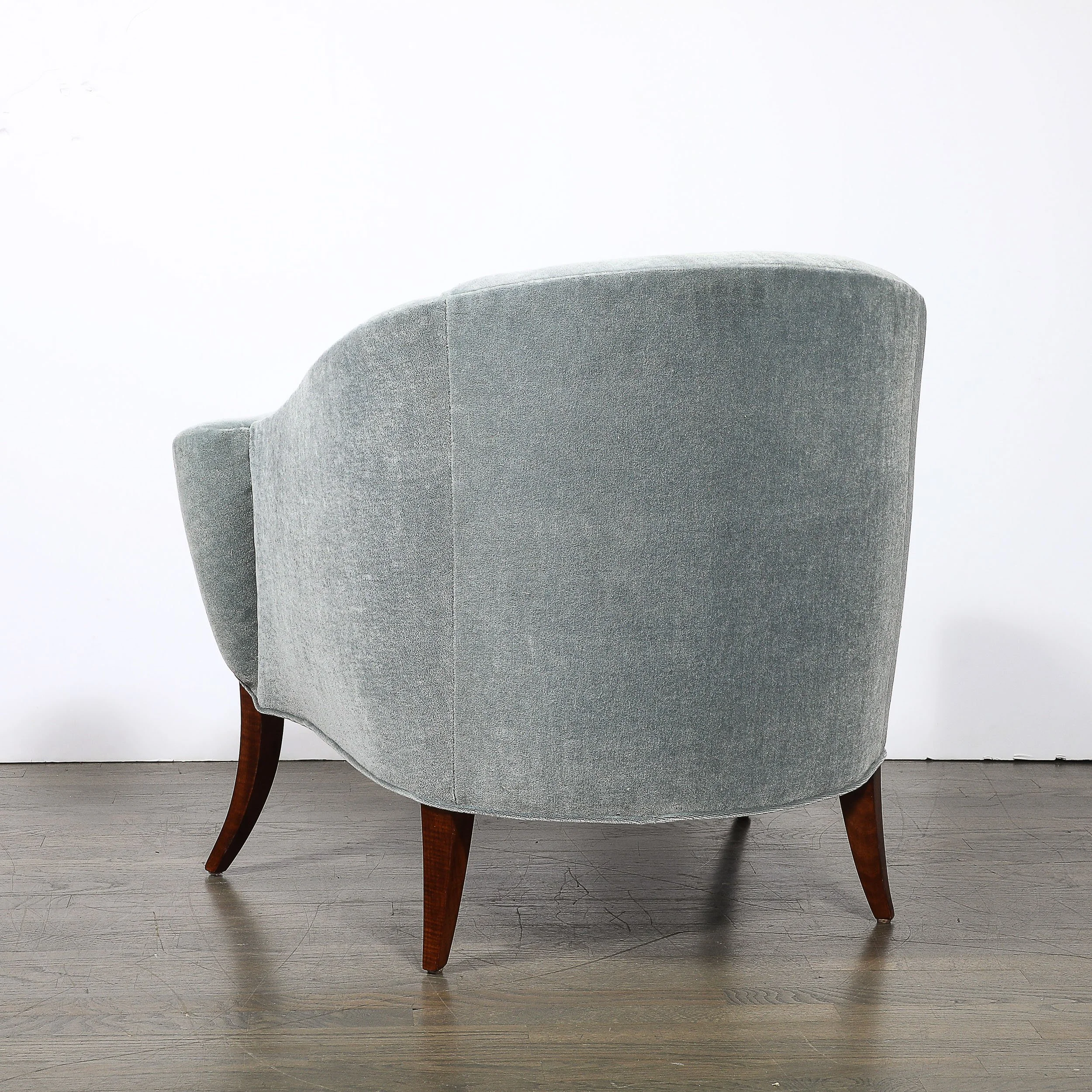 Art Deco Scroll Form Lounge Chair w/ Walnut Supports & Powder-Blue Velvet Mohair — image 8