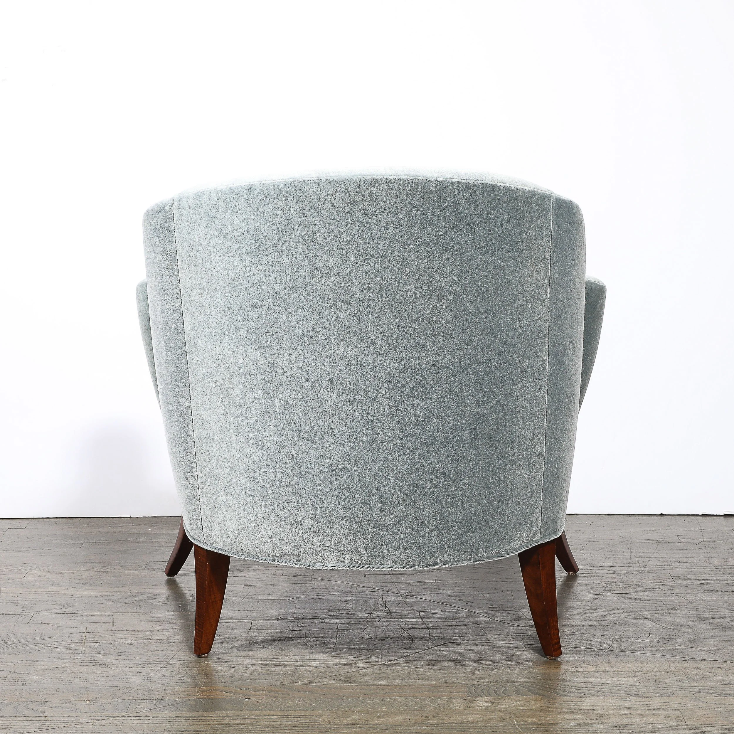 Art Deco Scroll Form Lounge Chair w/ Walnut Supports & Powder-Blue Velvet Mohair — image 9