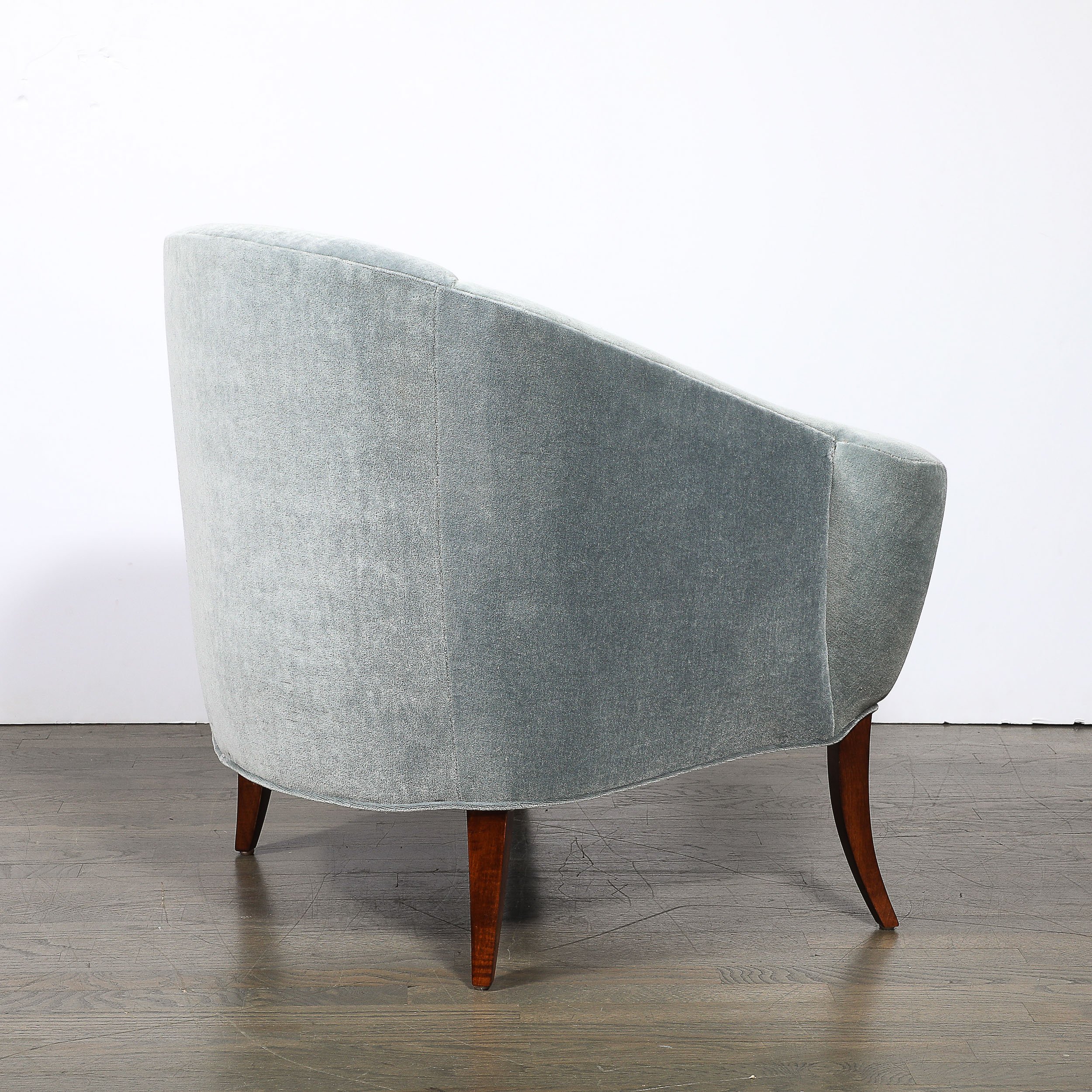 Art Deco Scroll Form Lounge Chair w/ Walnut Supports & Powder-Blue Velvet Mohair — image 10