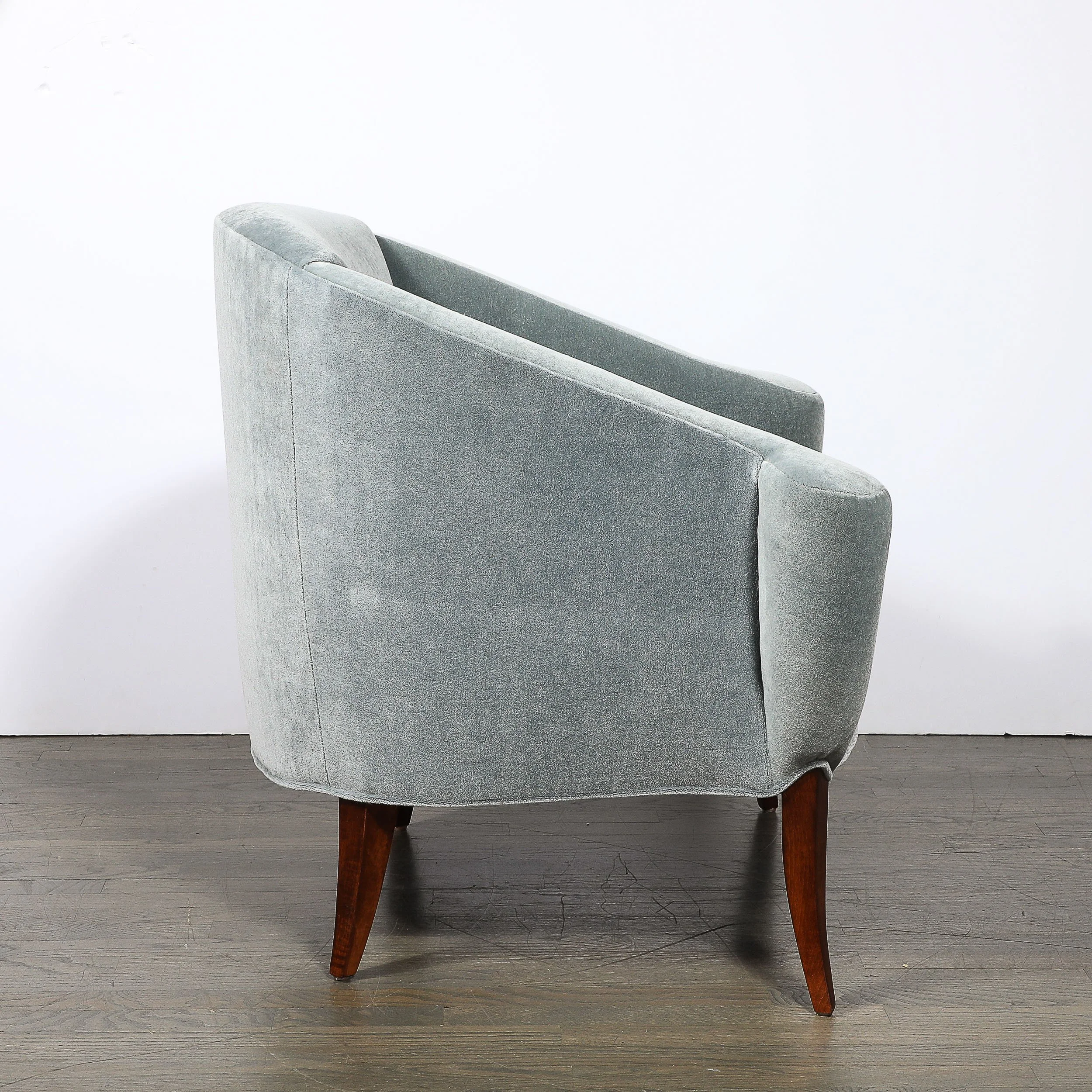 Art Deco Scroll Form Lounge Chair w/ Walnut Supports & Powder-Blue Velvet Mohair — image 11