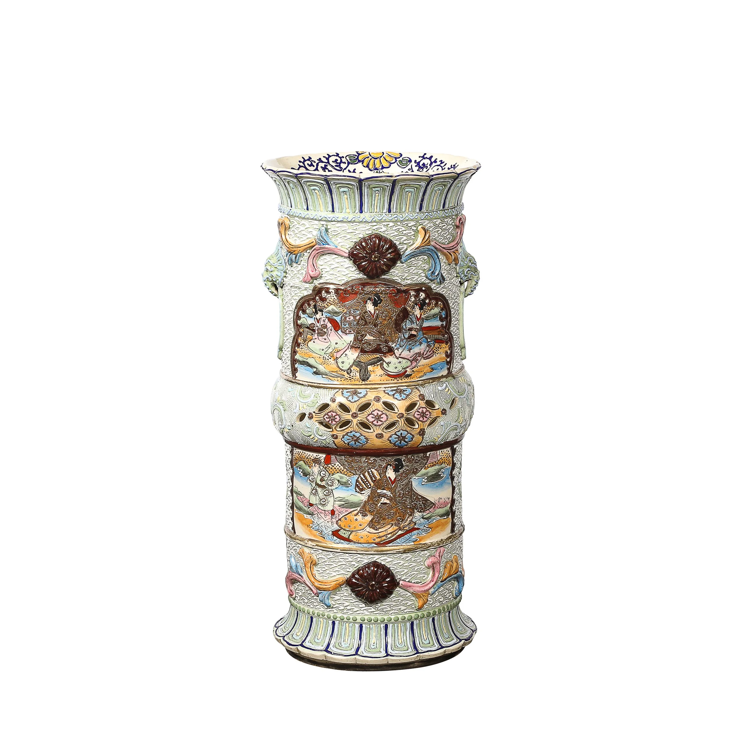 Vintage Japanese Satsuma Bead-Design Ceramic Umbrella Stand — image 1