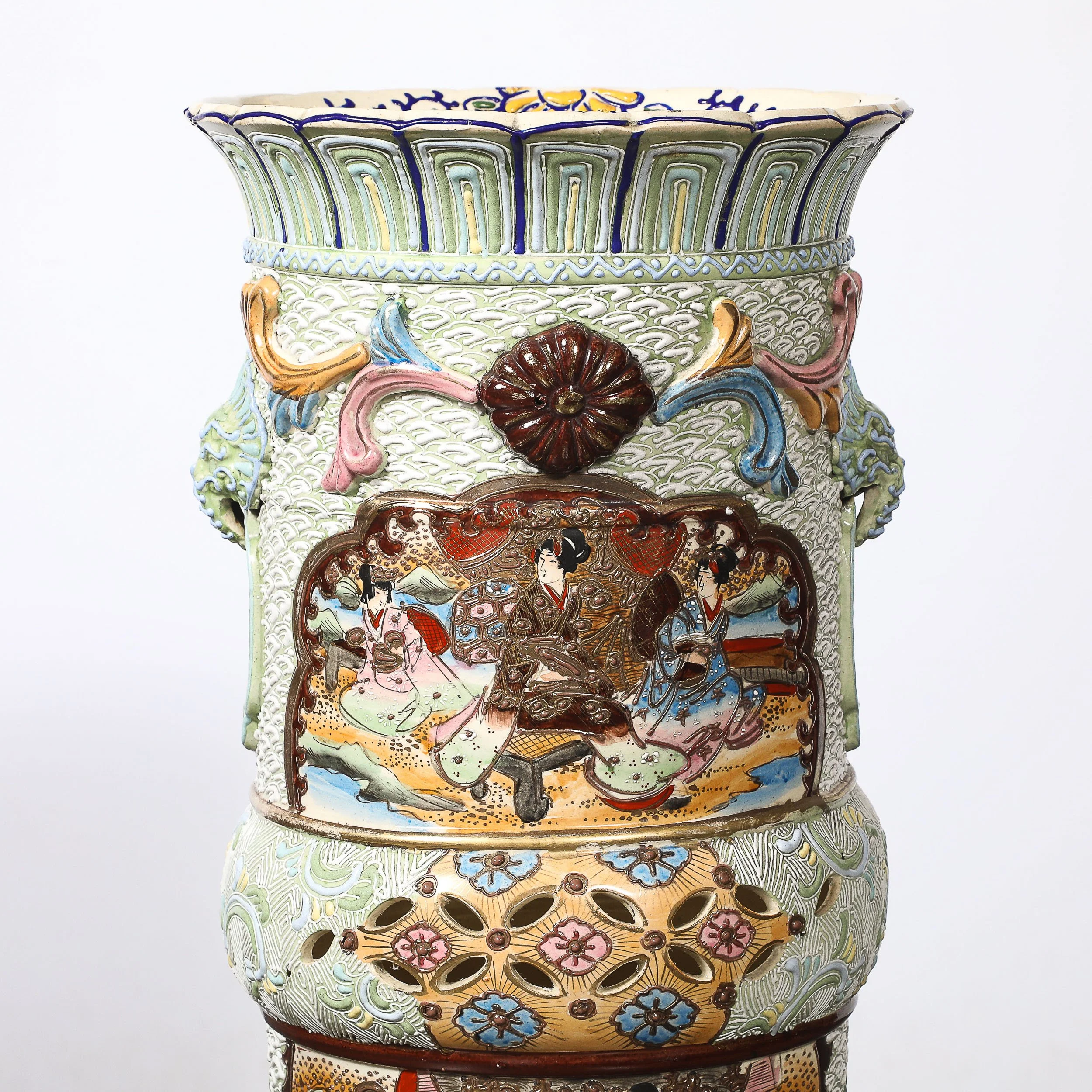 Vintage Japanese Satsuma Bead-Design Ceramic Umbrella Stand — image 2