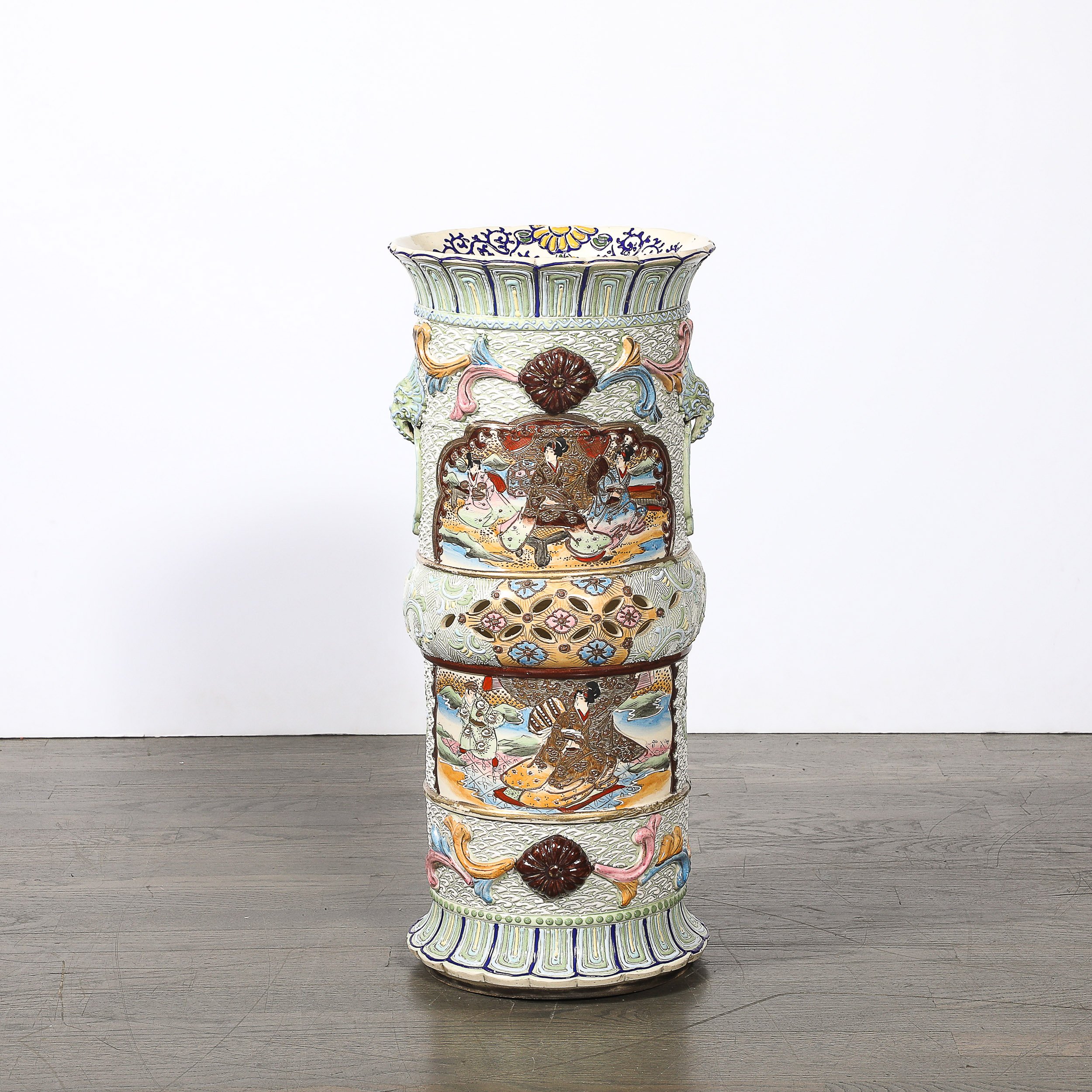 Vintage Japanese Satsuma Bead-Design Ceramic Umbrella Stand — image 3