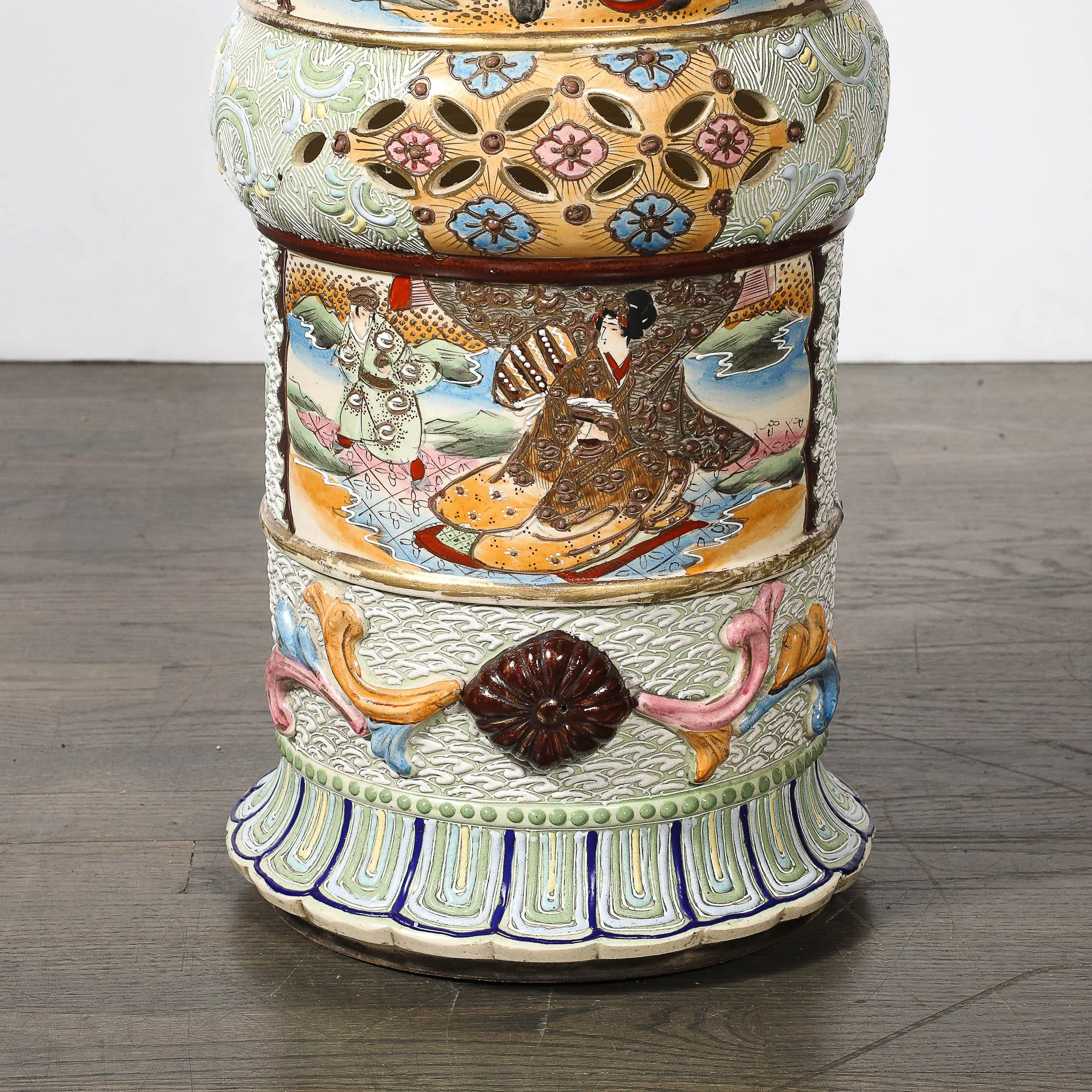 Vintage Japanese Satsuma Bead-Design Ceramic Umbrella Stand — image 4