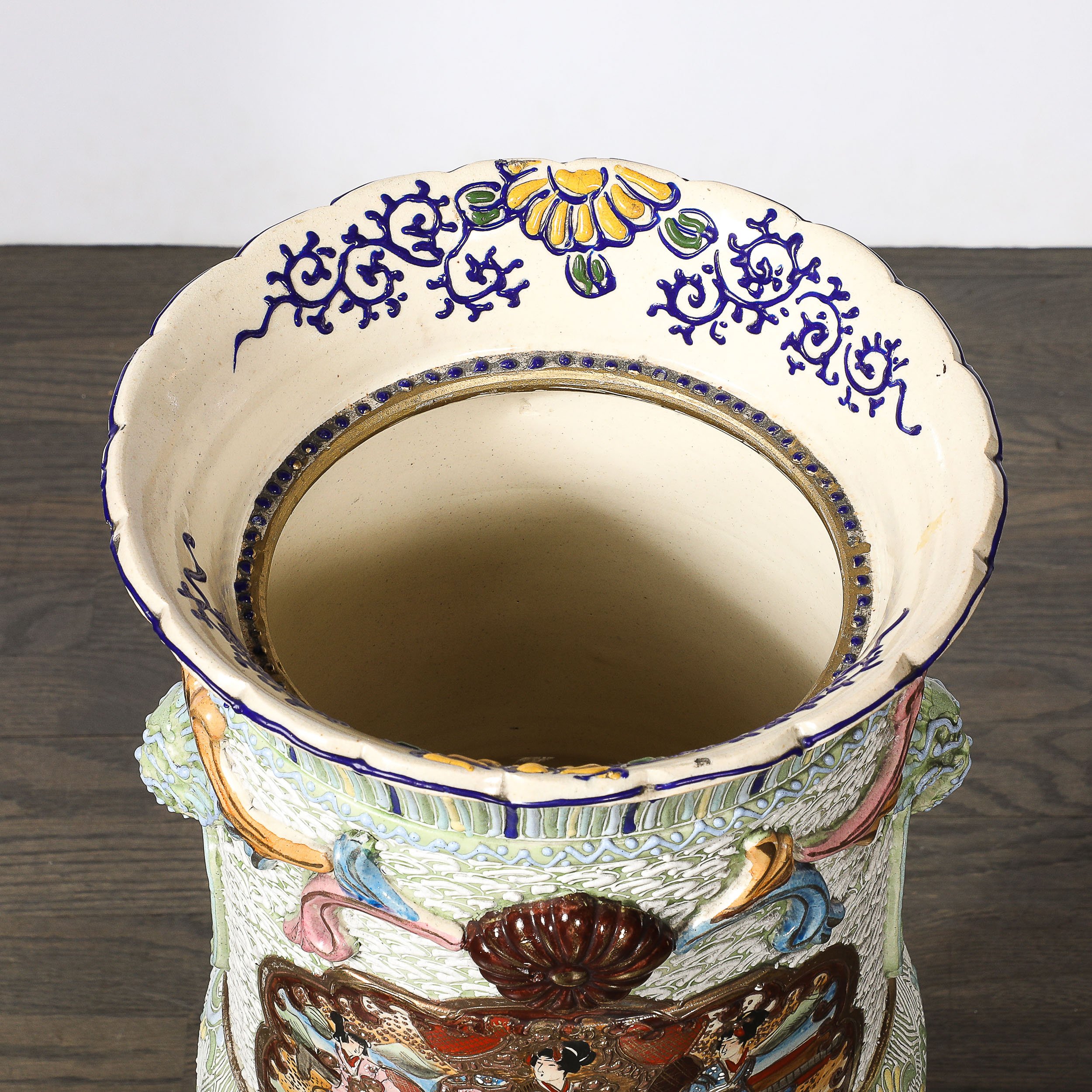 Vintage Japanese Satsuma Bead-Design Ceramic Umbrella Stand — image 5
