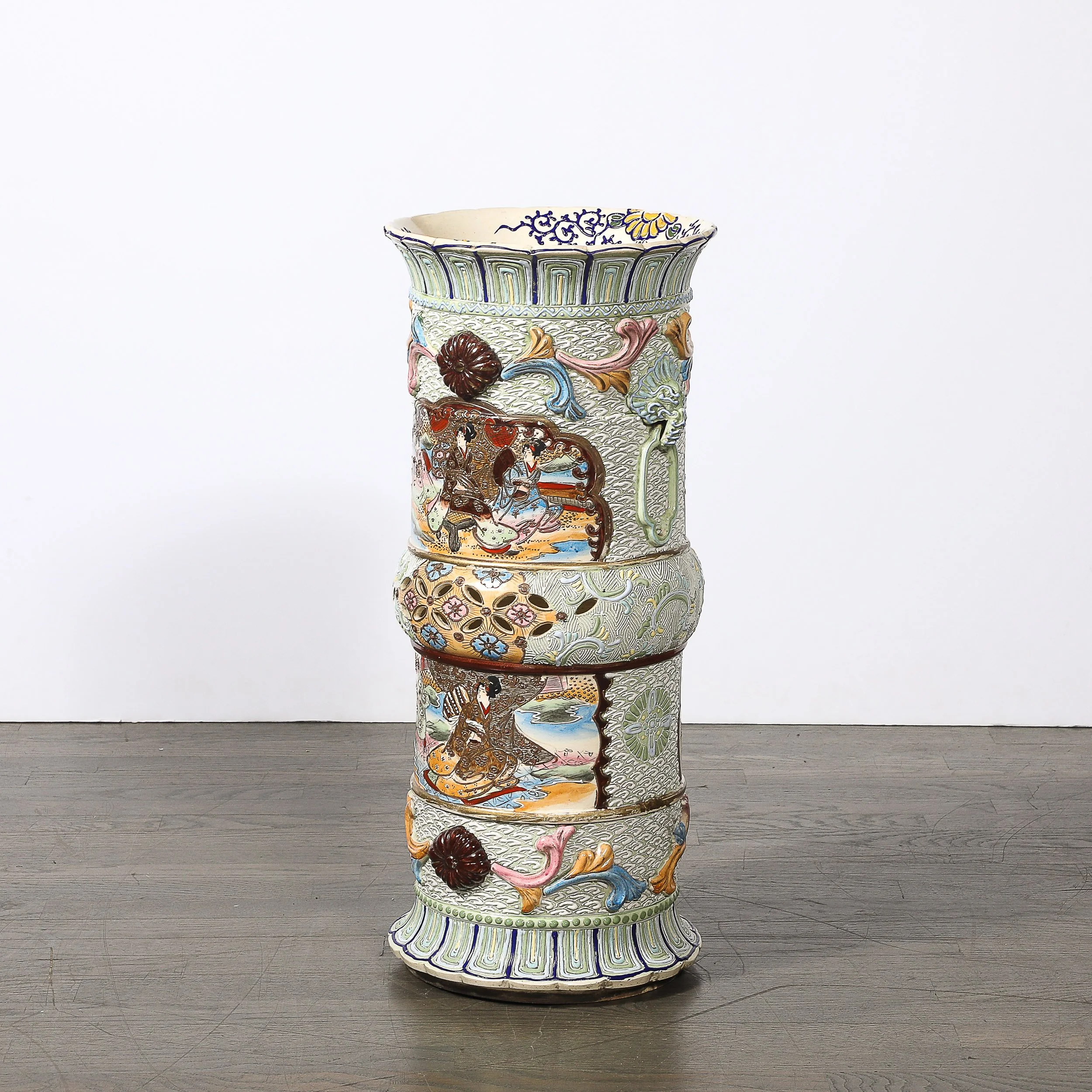 Vintage Japanese Satsuma Bead-Design Ceramic Umbrella Stand — image 6
